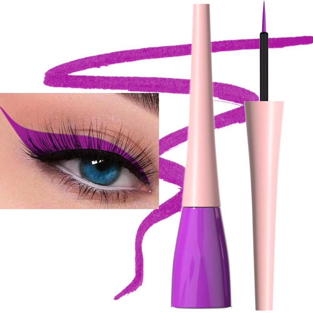 evpct 1Pcs Purple Liquid Eyeliner Makeup Waterproof Purple Eye Liners for Women, Eyes Wing Eyeliner Stamps Shapes Colored Eyeliner delineador de ojos a prueba de agua contra el agua blanco para ojos
