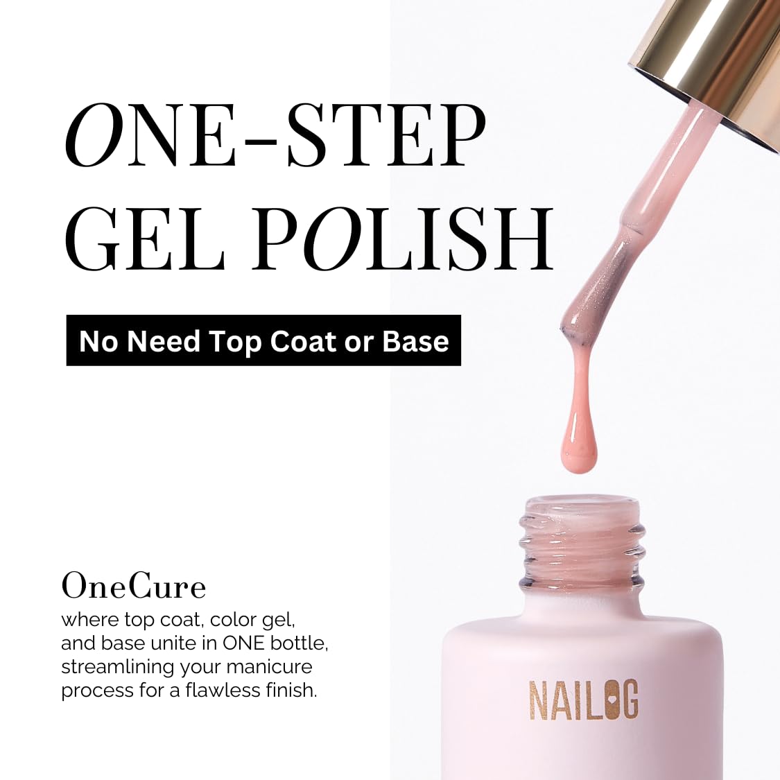 NAILOG One Step Nude Pink Gel Nail Polish 12ml Top Coat Color Gel Base 3-In-1 Formula Soak Off UV Gel Polish for Home DIY & Gifting | Dusty Rose Pink