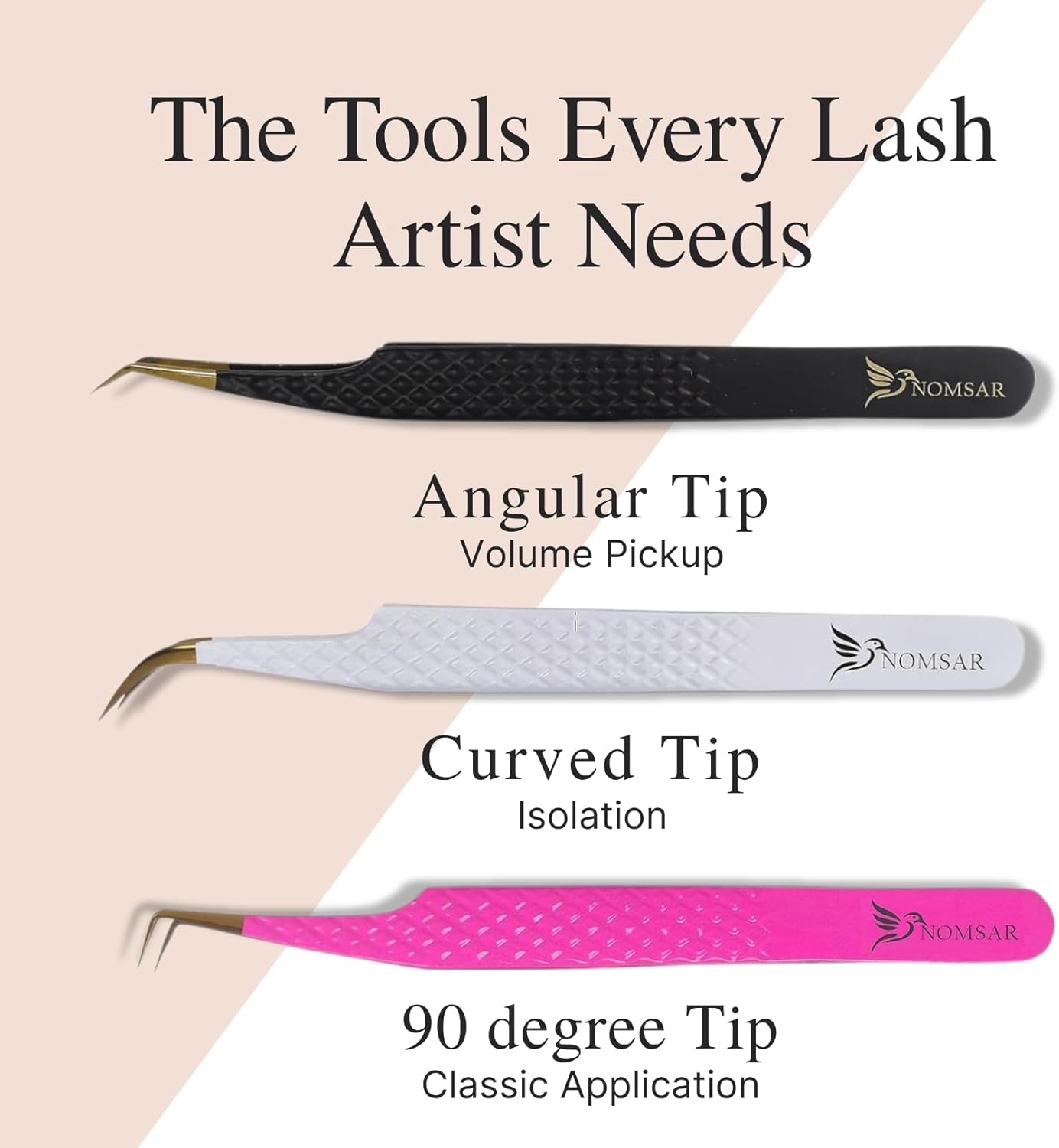 Eyelash Tweezers with Curved Fiber Tip, Precision lashes Tweezers, Stainless Steel with Diamond Grip for Volume lash Extension Application & Multipurpose (Silver)