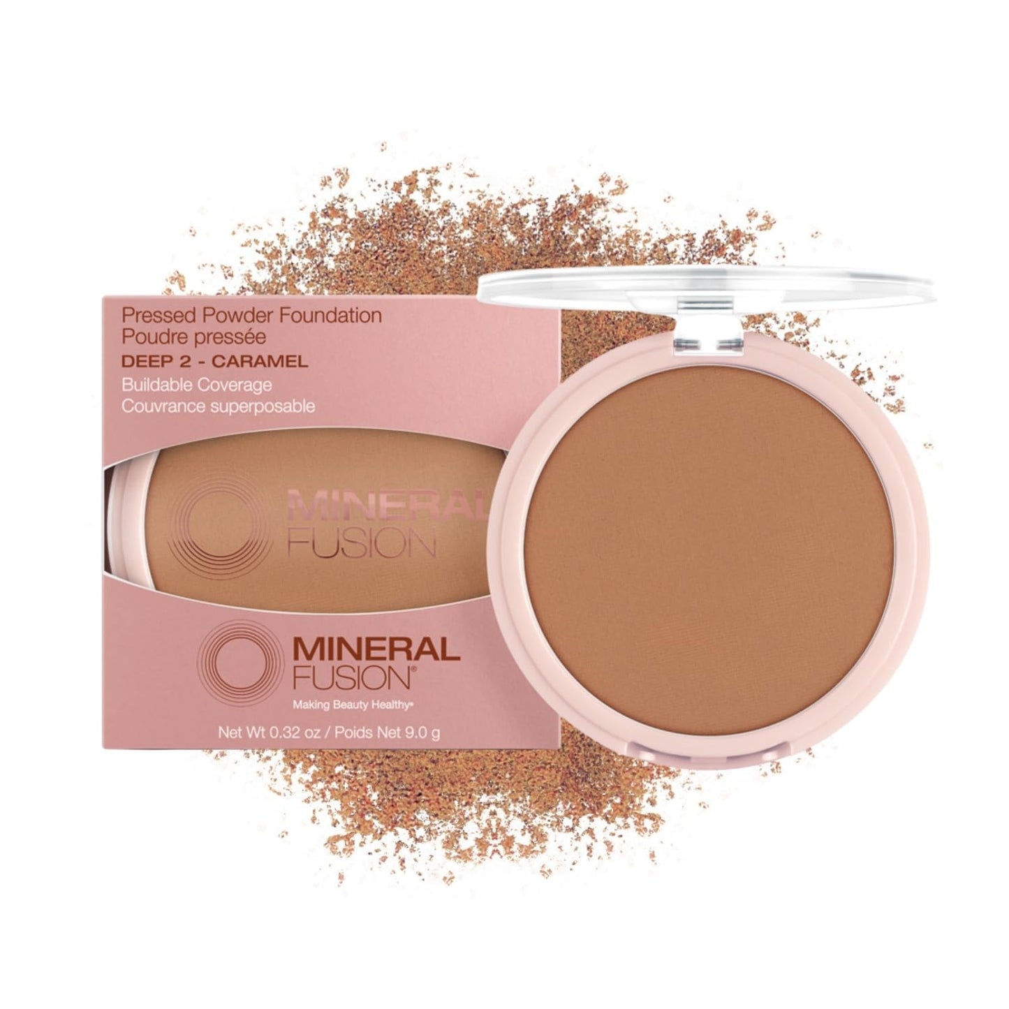 Mineral Fusion Pressed Powder Foundation, Deep 2 - Tan Skin w/Golden Undertones, Age Defying Foundation Makeup with Matte Finish, Talc Free Face Powder, Hypoallergenic, Cruelty-Free, 0.32 Oz