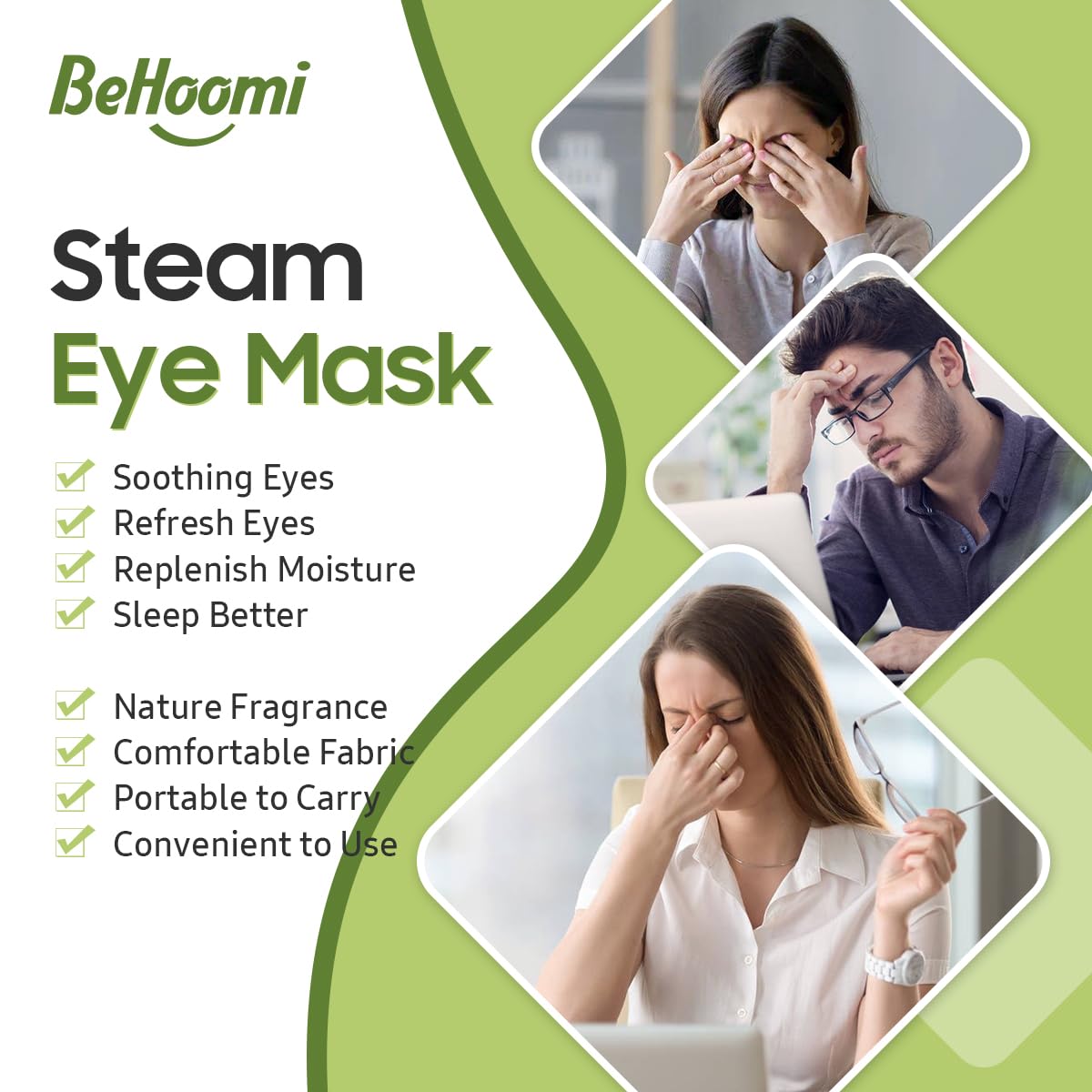 Steam Eye Mask, 20 Packs Heated Eye Mask Warm Compress for Eyes, Disposable Self Heating Eye Mask for Sleep, Spa, Travel Essentials & Relaxation Gifts for Women, Men (Green Tea)