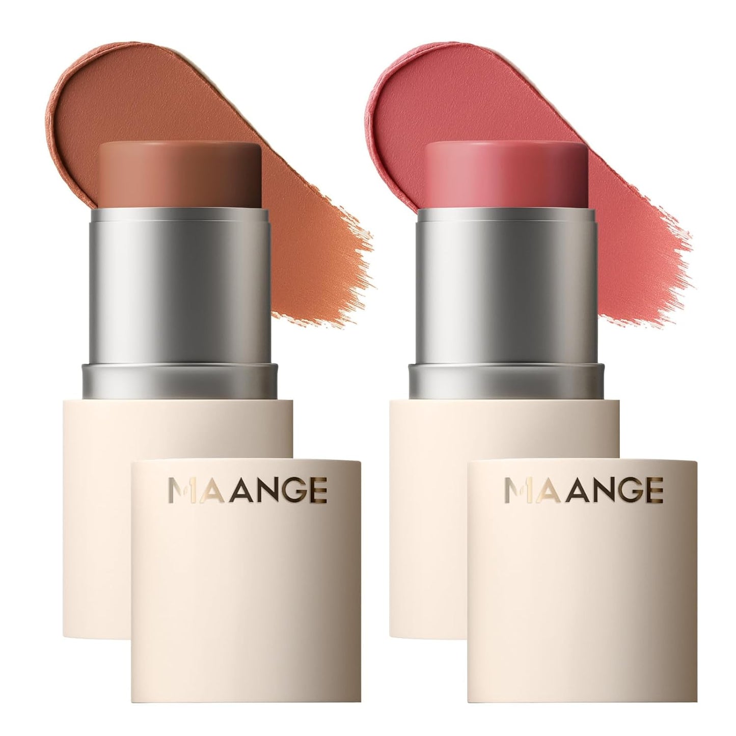 MAANGE Multi-Use Blush Stick, All-in-One Cream Blush for Cheeks, Eyes & Lips Long-Wearing, Blendable Makeup Blush Stick, Creamy & Buildable (O102+R301)
