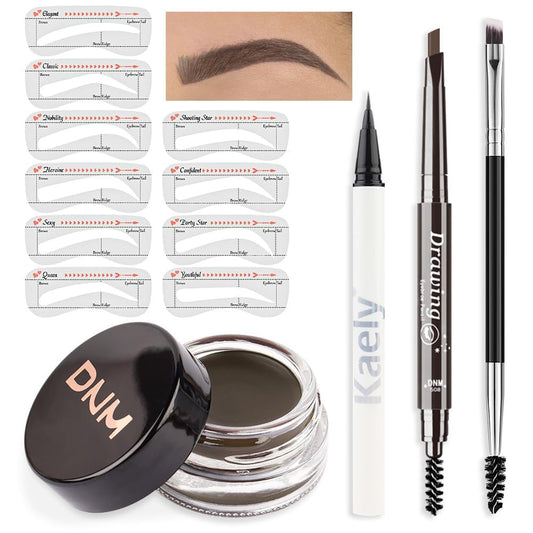 evpct Eyebrow Stencils Kit for Women Shaping, Eyebrow Shaper Makeup Kit, Eye Brow Stencil Shaper Tinting kits for Women, with Eyeliner, Eyebrows Pencil, Pomade, Brush and 10 Stencils, 06# MEDIUM BROWN