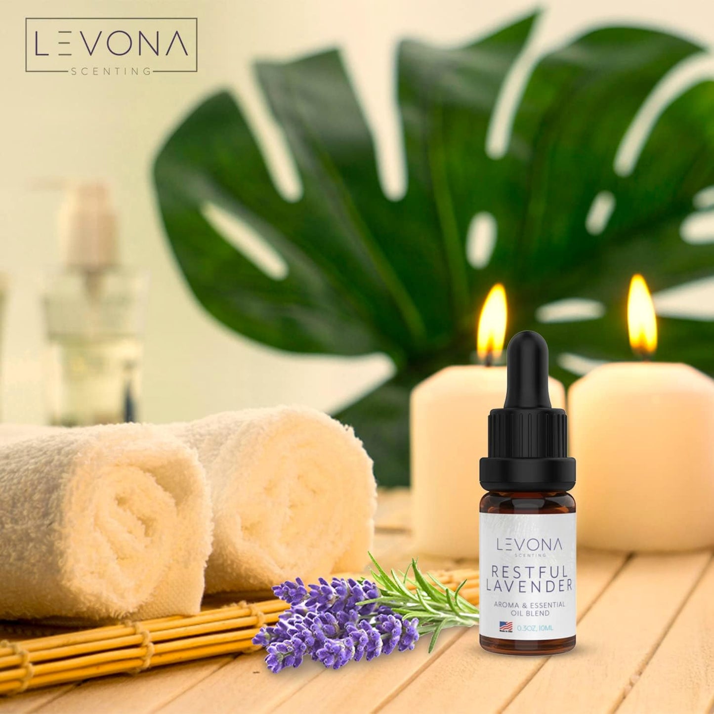Levona Scents Pure Essential Oils for Diffusers for Home Luxury Scents - Restful Lavender Essential Oil is A Floral Blend of Eucalyptus, Bergamot, Lavender - Aroma Diffuser Oil