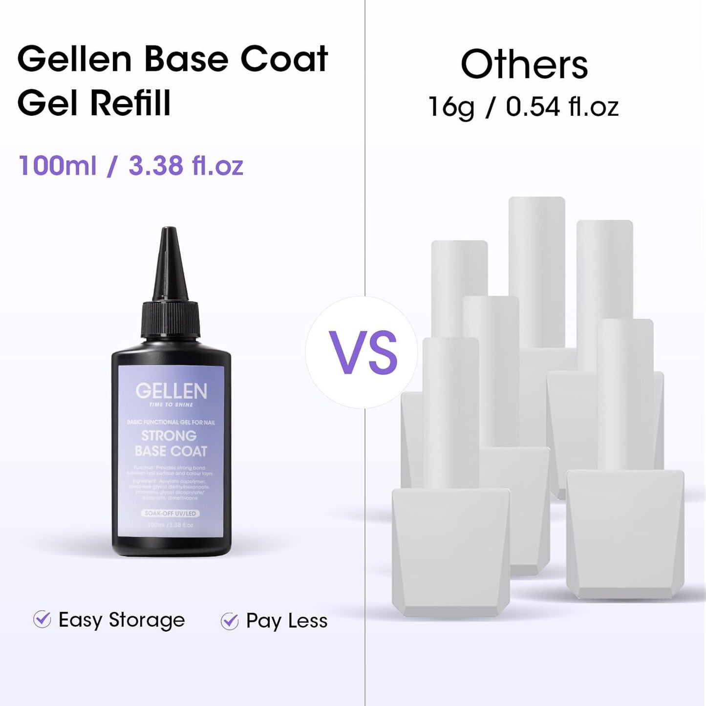 GELLEN 100ml Base Coat Gel Polish Soak Off U V Light Cured High Capacity Base Coat Gel Nail Polish for Salon