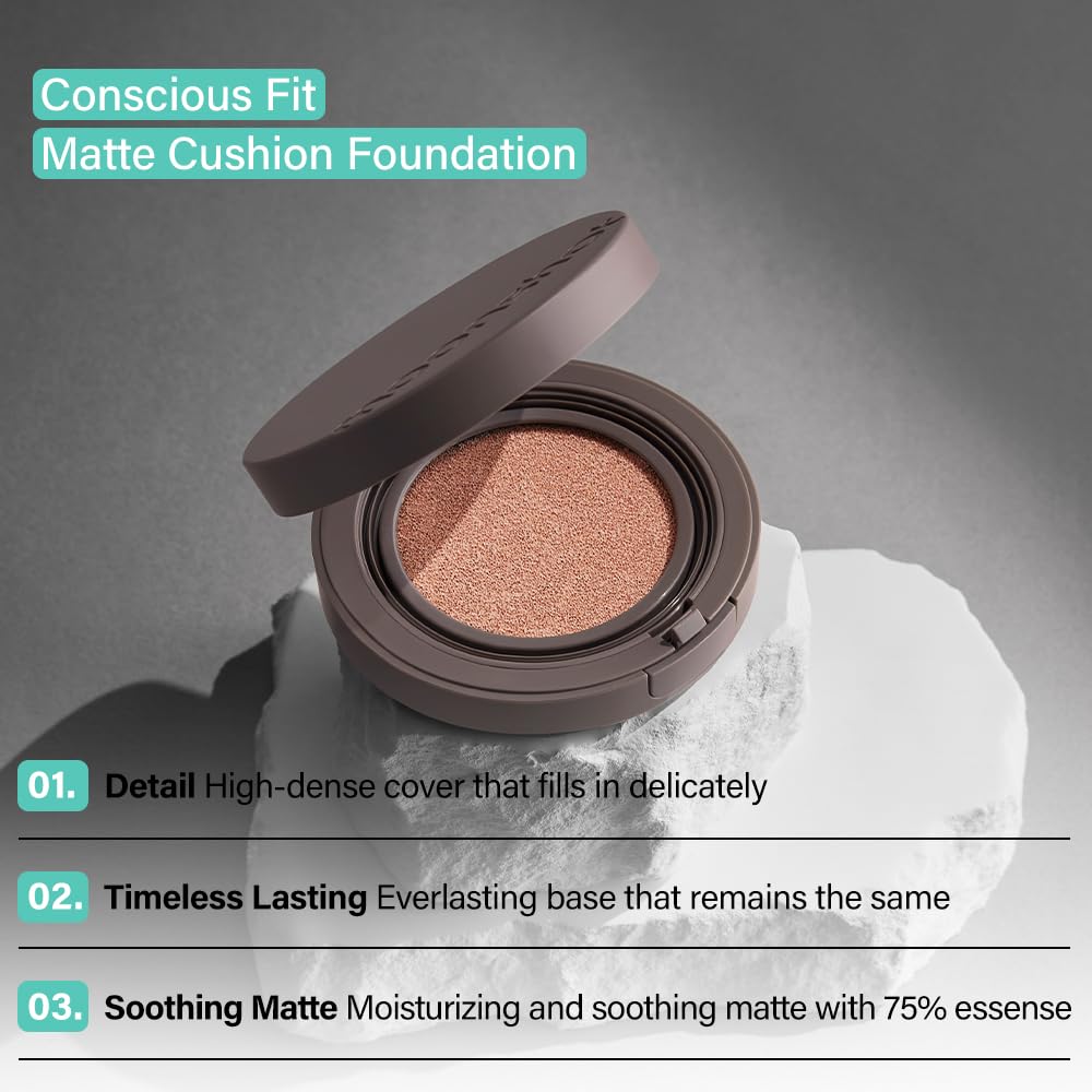 MOONSHOT KOREA Matte Fit Cushion Foundation Full Coverage Matte Finish, Breathable Makeup for Face, Long Lasting, Lightweight K-BEAUTY (23N Cosmic Beige, Matte Fit Cushion)