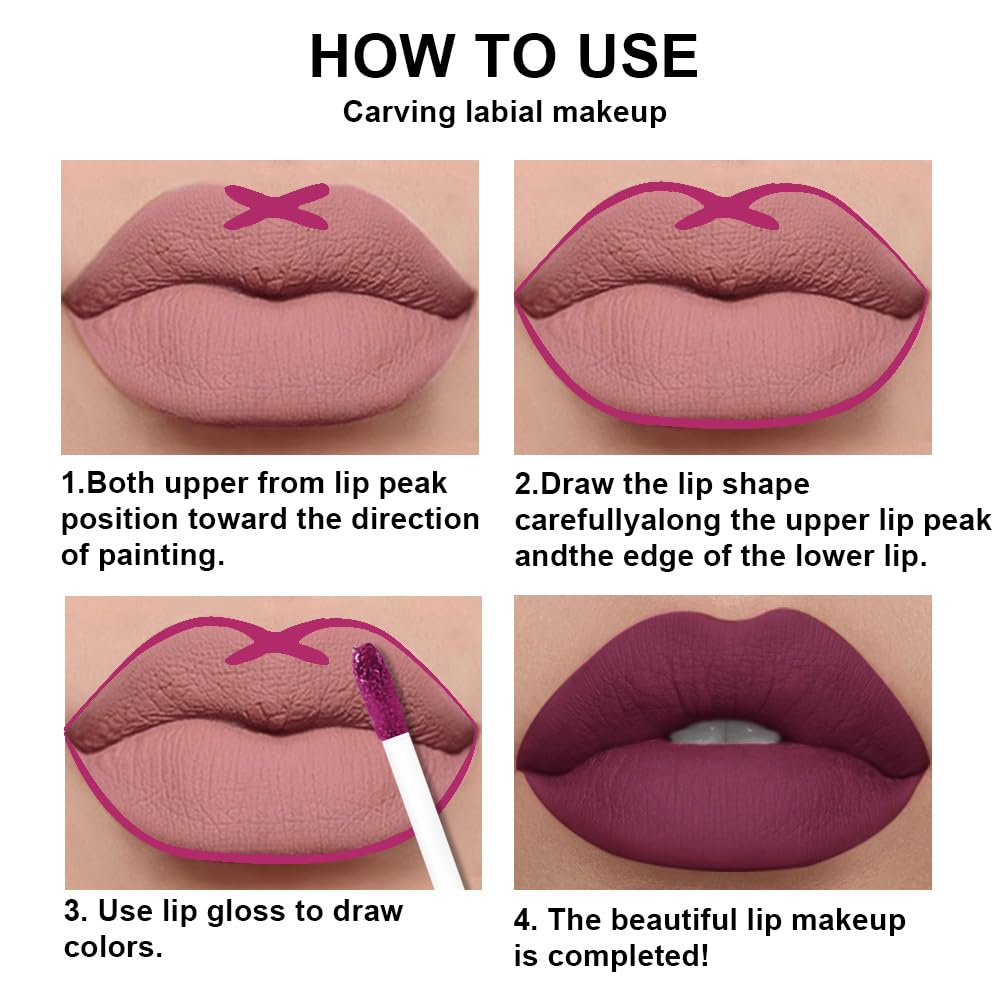 evpct 2Pcs Light Plum Purple Matte Liquid Lipstick Lip Gloss Stain and Retractable Lip Liner Makeup Set for Women Long Lasting Waterproof 24 Hours Lipstick labial mate larga duracion 24 45#