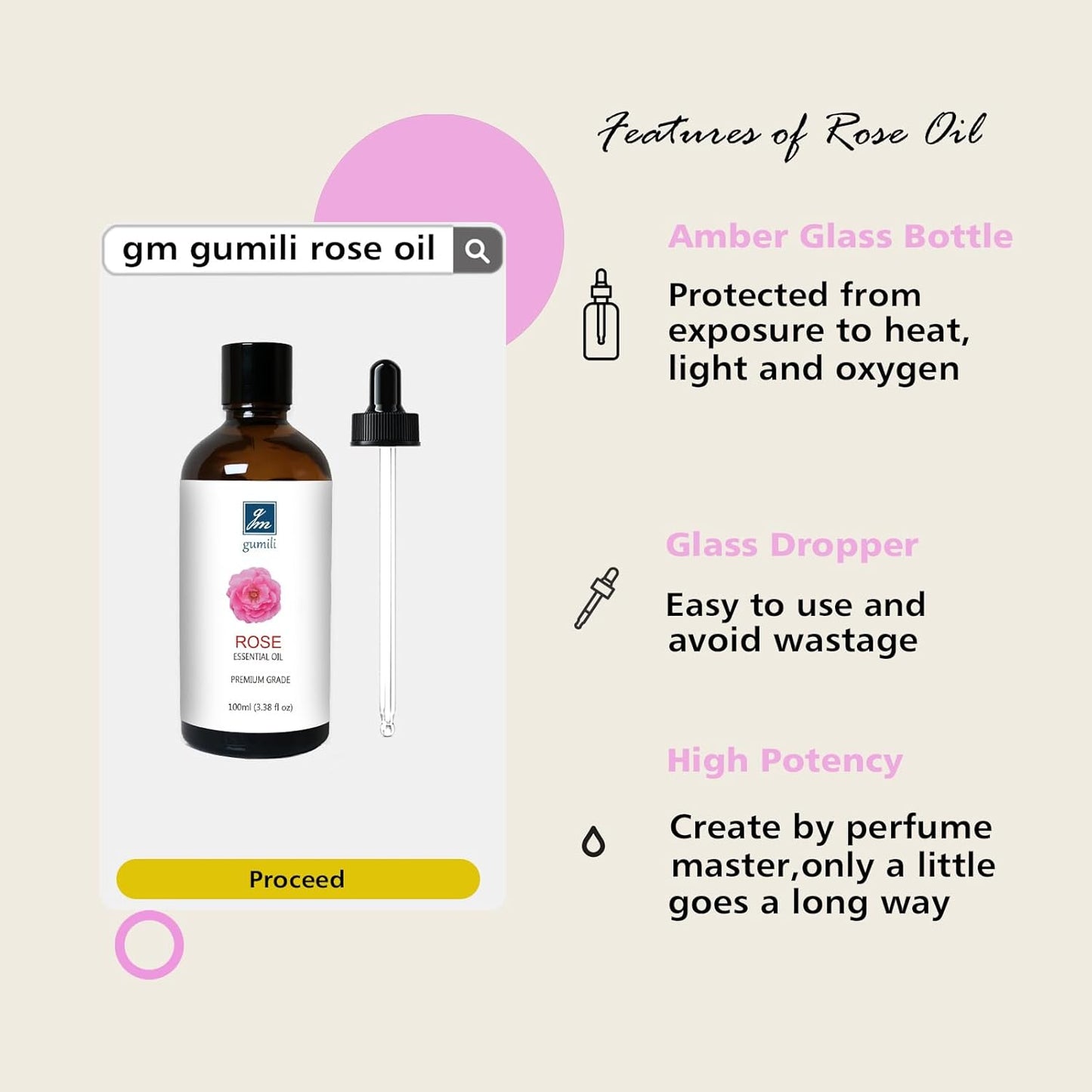 Rose Essential Oil, Home Fragrance Scent Oil for Diffuser, Skin, Hair, Candle, Soap, Dryer Balls, Laundry - 3.38 oz/100ml