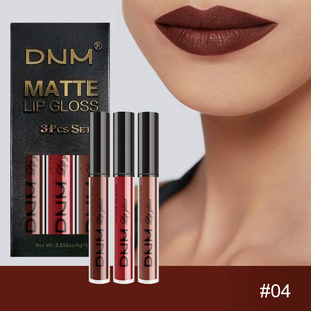 evpct 3Pcs Matte 24-hour Liquid Lipstick Sets, Dark Ruby Brown Red Permanent Stay on Lipstick Lip Set for Black Women Long Lasting 24 Hours Smudge Proof labiales matte labial mate larga duracion 24 02