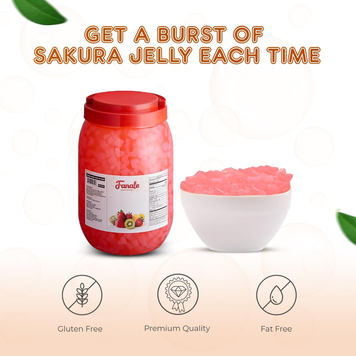 Fanale Coconut Jelly Topping nata de coco for Boba Tea | Ice Cream | Yogurt | Smoothie | Milk Tea | Desserts Sakura Heart Shaped, 6.6 pound (Pack of 4) | JEL030-CS