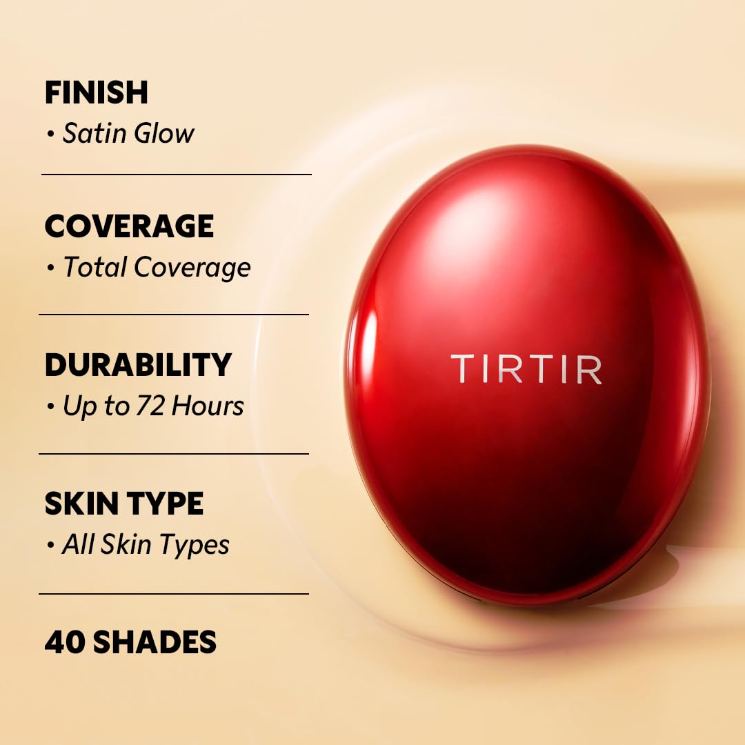 [*Mini Size*] TIRTIR Mask Fit Red Cushion Foundation | Full coverage, Weightless, Skin fit, Satin Glow Finish, Korean Makeup BB Foundation, beauty, Tattoo cover up, Buildable (#13W Cream, 0.15 Fl Oz)