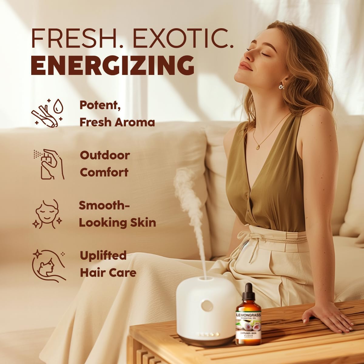 Kukka Lemongrass Essential Oil for Skin, Diffuser & Hair - 4 Fl Oz - Cleansing & Nourishing, Herbaceous Scent for Aromatherapy, DIY Soap Making Scents