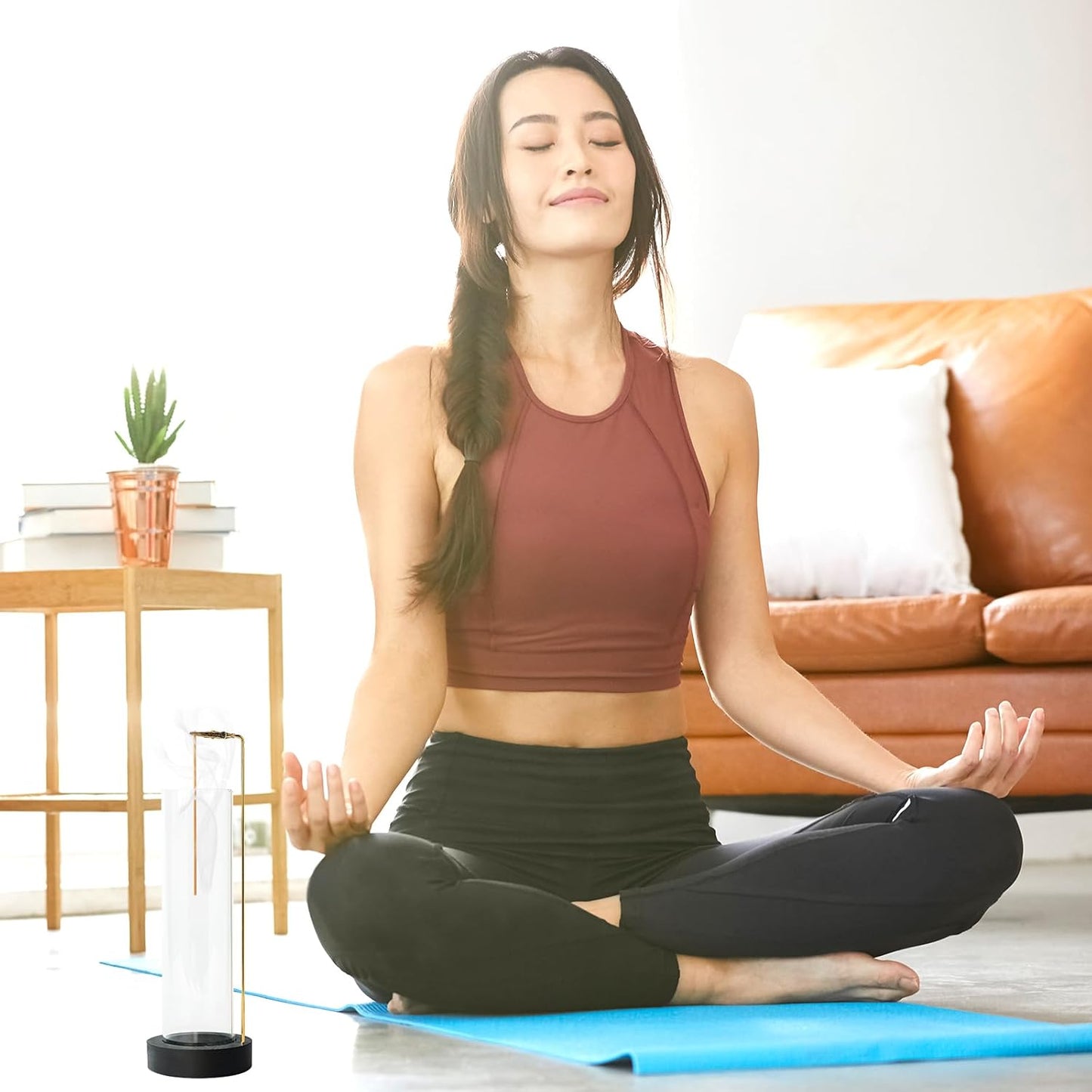 Incense Holder for Sticks, Anti-Ash Flying Incense Burner with 30 Incense Sticks, Detachable Glass Ash Catcher