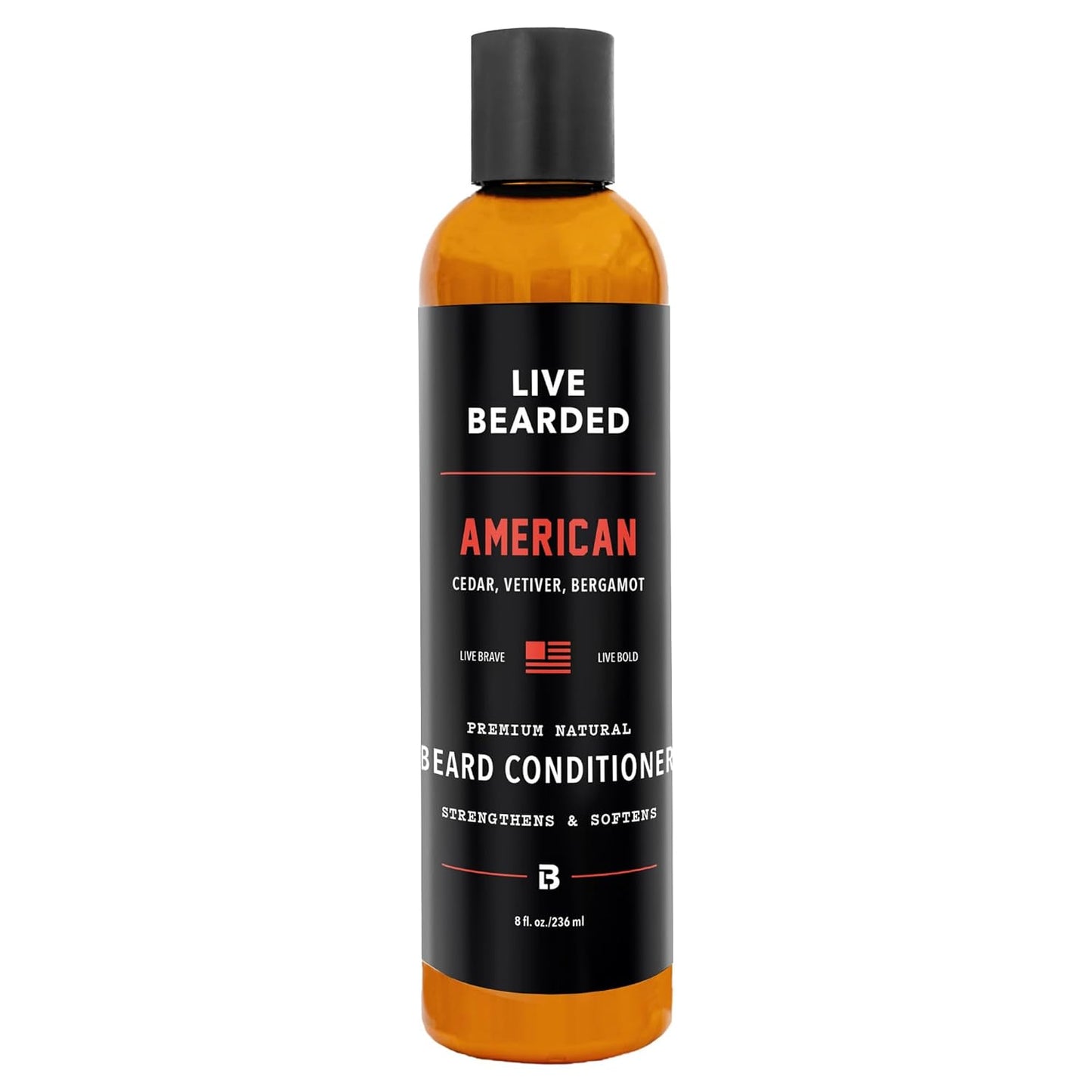 Live Bearded Beard Conditioner, 8 fl oz - Strengthens and Softens Facial Hair - Made in the USA - All-Natural Ingredients with Biotin, Caffeine | American Scent - Cedar, Vetiver, Bergamont