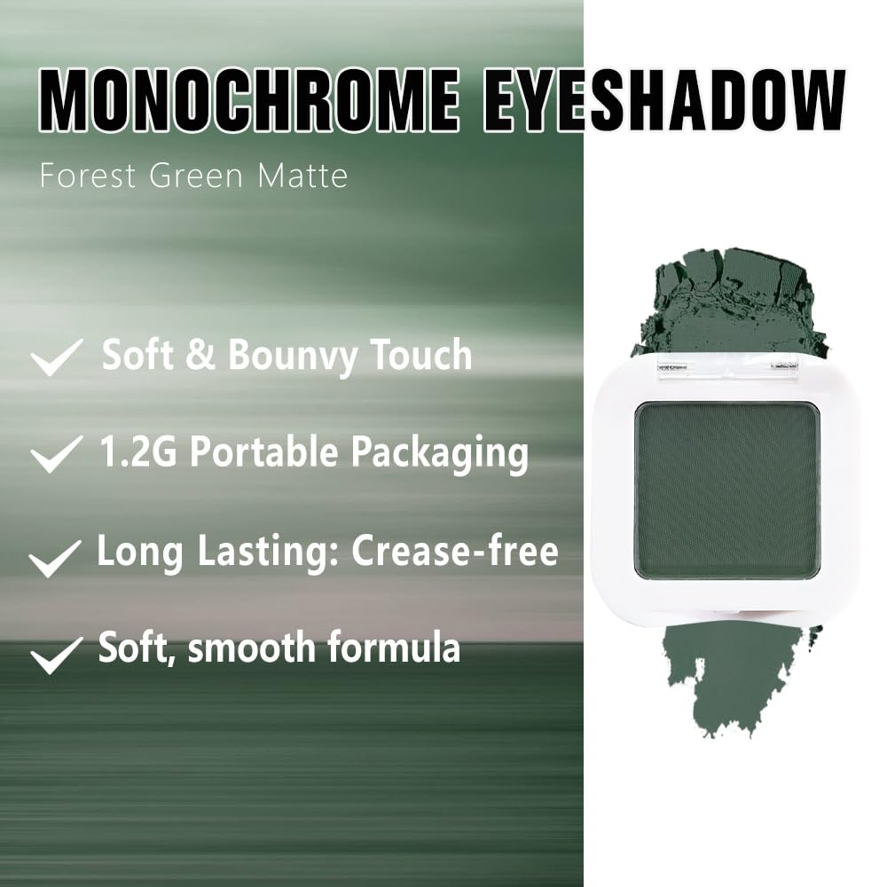 evpct Dark Green Matte Single Eyeshadow Palette, Forest Green Cream Eye Shadow Palette Makeup Singles for Older Women Matte, High Pigment Long Lasting Mini Monochrome Eyeshadow Sombra Para Ojos, 16