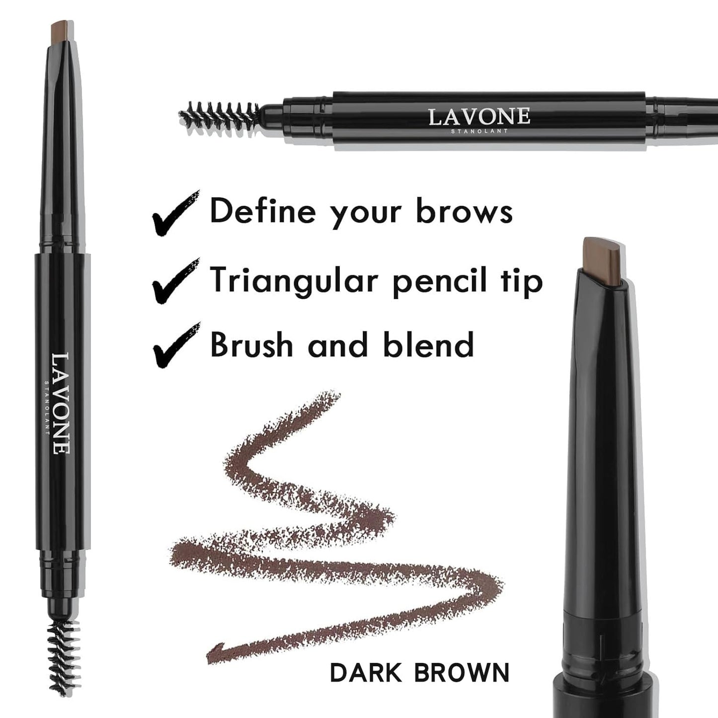 LAVONE Eyebrow Stamp Pencil Kit - Trio Makeup Brow Stamp Kit with Waterproof Eyebrow Pencil, Eyeliner, Pomade, Dual-ended Brush - Ash Brown