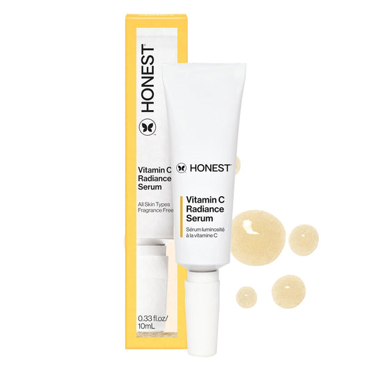 Honest Beauty Mini Vitamin C Radiance Serum | Improves + Brightens Skin Tone and Complexion | Gentle for Sensitive Skin, Fragrance Free, Vegan | Travel Size, .33 fl oz