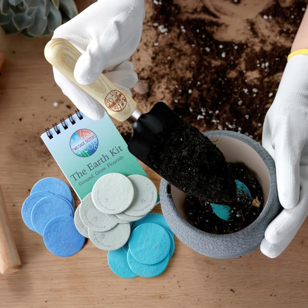 The Earth Kit by Two Sage Sisters - Self Care Kit with Seed Paper Disks, Notebook, Marker, and Shovel, Pamper and Self Care Gifts for Women and Men, Mens and Womens Care Package for Wellness