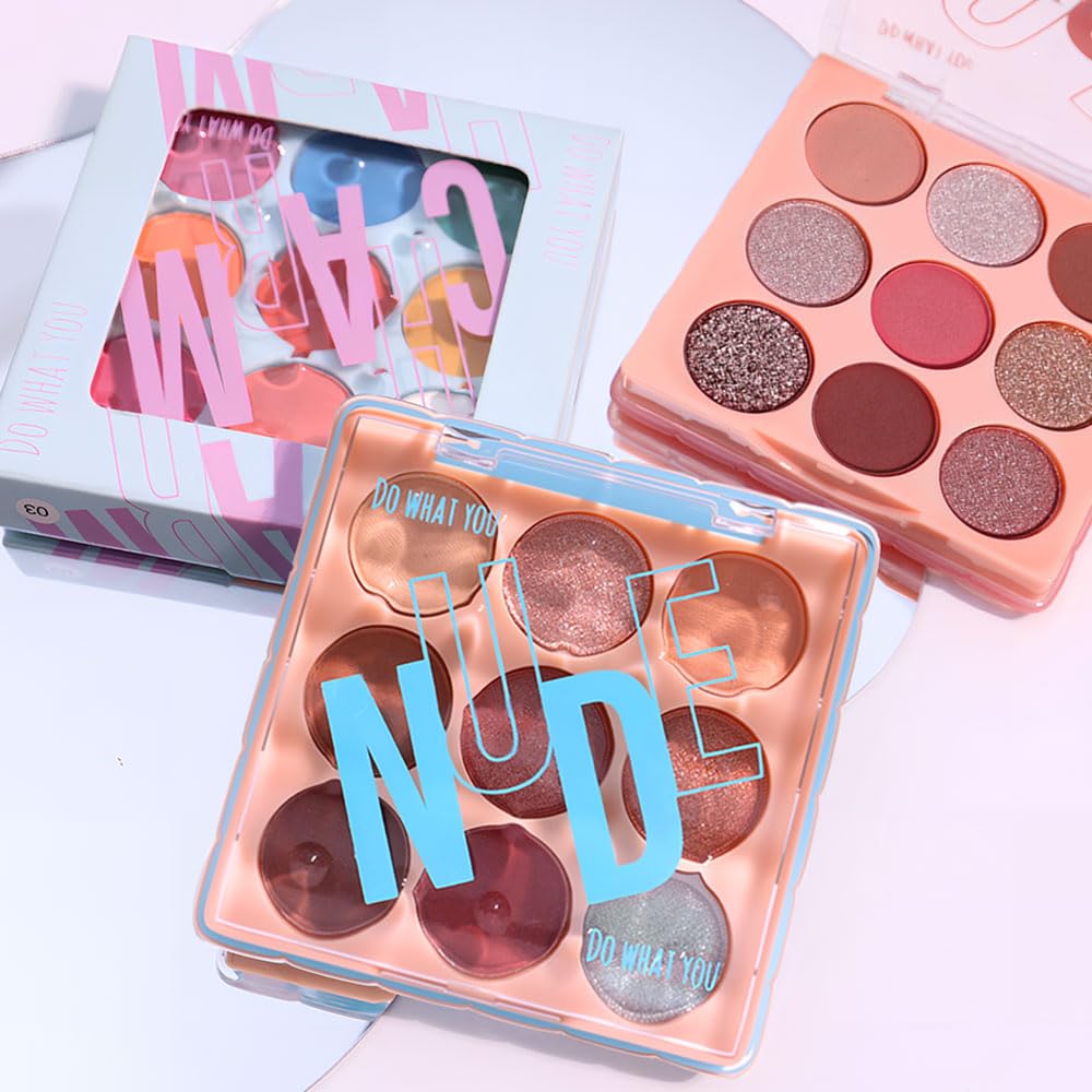 9-Color Bright Eyeshadow Palette – Vibrant Matte Rainbow Shades, Pink, Yellow, Green & Blue Tones, Long-Lasting, Waterproof, Blendable, Ideal for Party, Stage, or Trendy Everyday Makeup 03