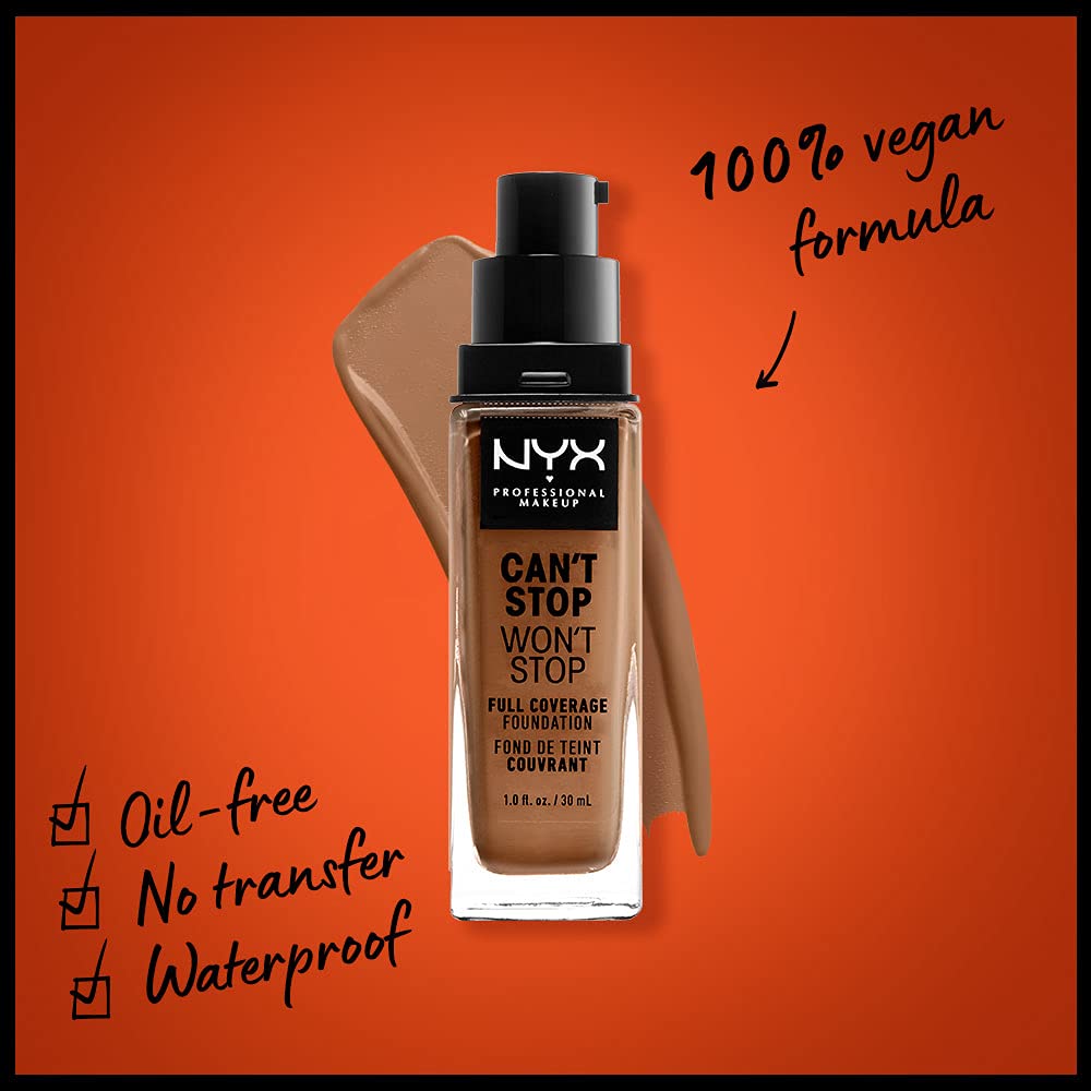 NYX PROFESSIONAL MAKEUP Can't Stop Won't Stop Foundation, 24h Full Coverage Matte Finish - Warm Caramel