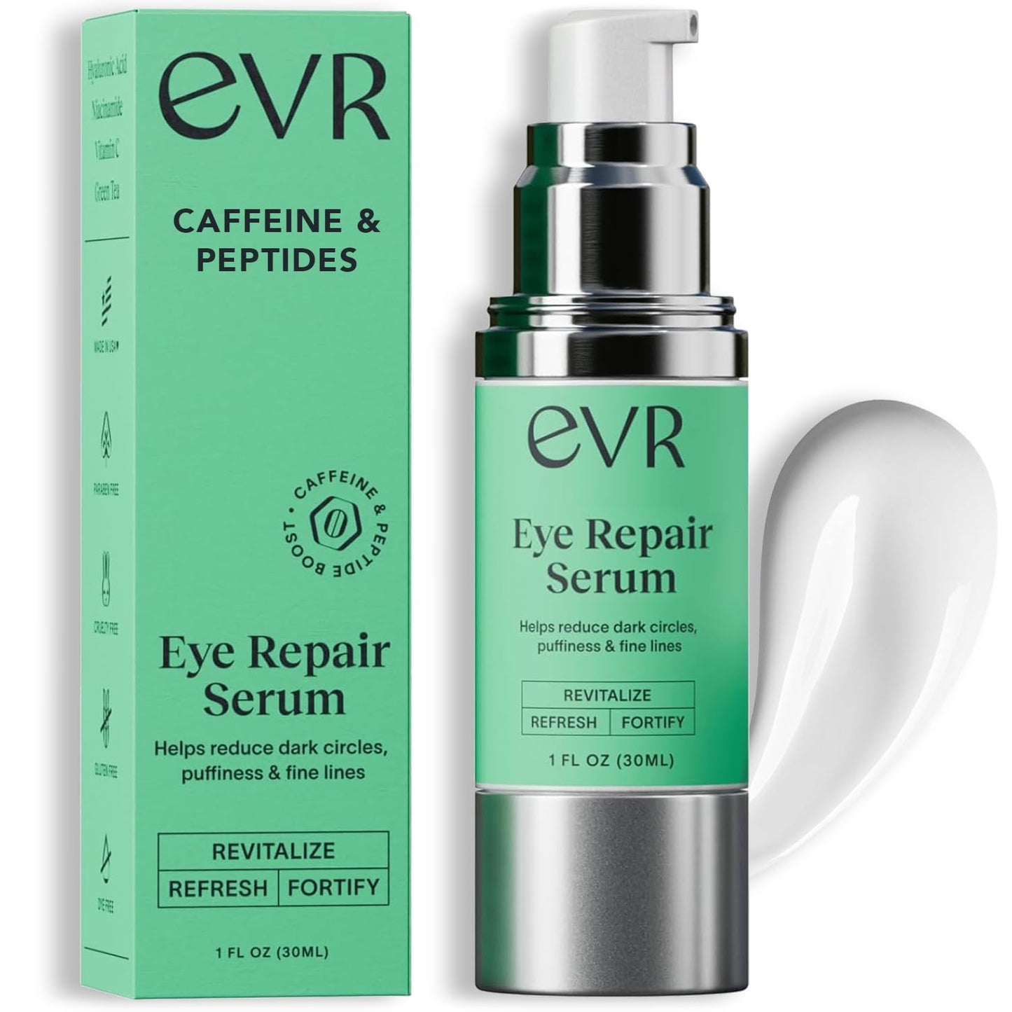 Caffeine Eye Cream for Dark Circles Puffiness and Wrinkles - Fragrance Free - Anti-aging Eye Care for Sensitive Skin - Made in the USA for Men and Women - 1 Oz
