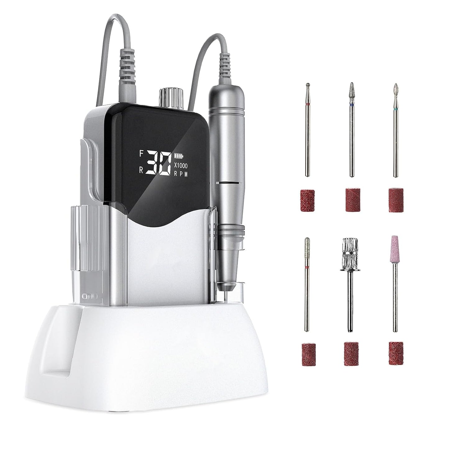 CIVPOWER Nail Drill, Portable Rechargeable Tool Kit with 35000RPM Electric Nail File and LED Display for Manicure, Pedicure, Salon, Home, DIY (White)