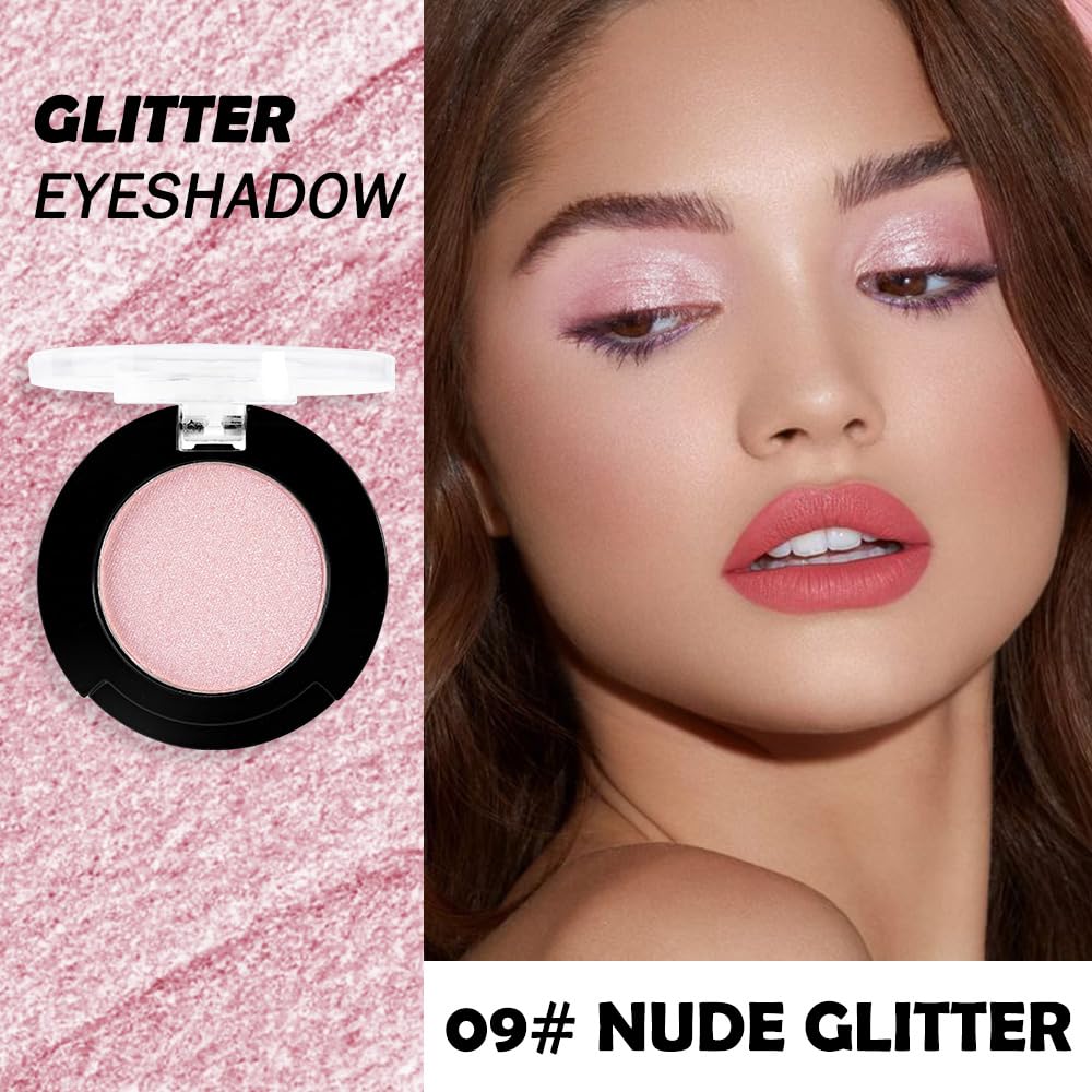 Monochrome Glitter Eyeshadow Makeup Palette, Highly Pigmented Nude Pink Eyeshadow Palette, Shimmer Pressed Powder Eye shadow Makeup, Single Vegan Eye Shadow, Daily Evening Women Girls Eyeshadow Gift9#