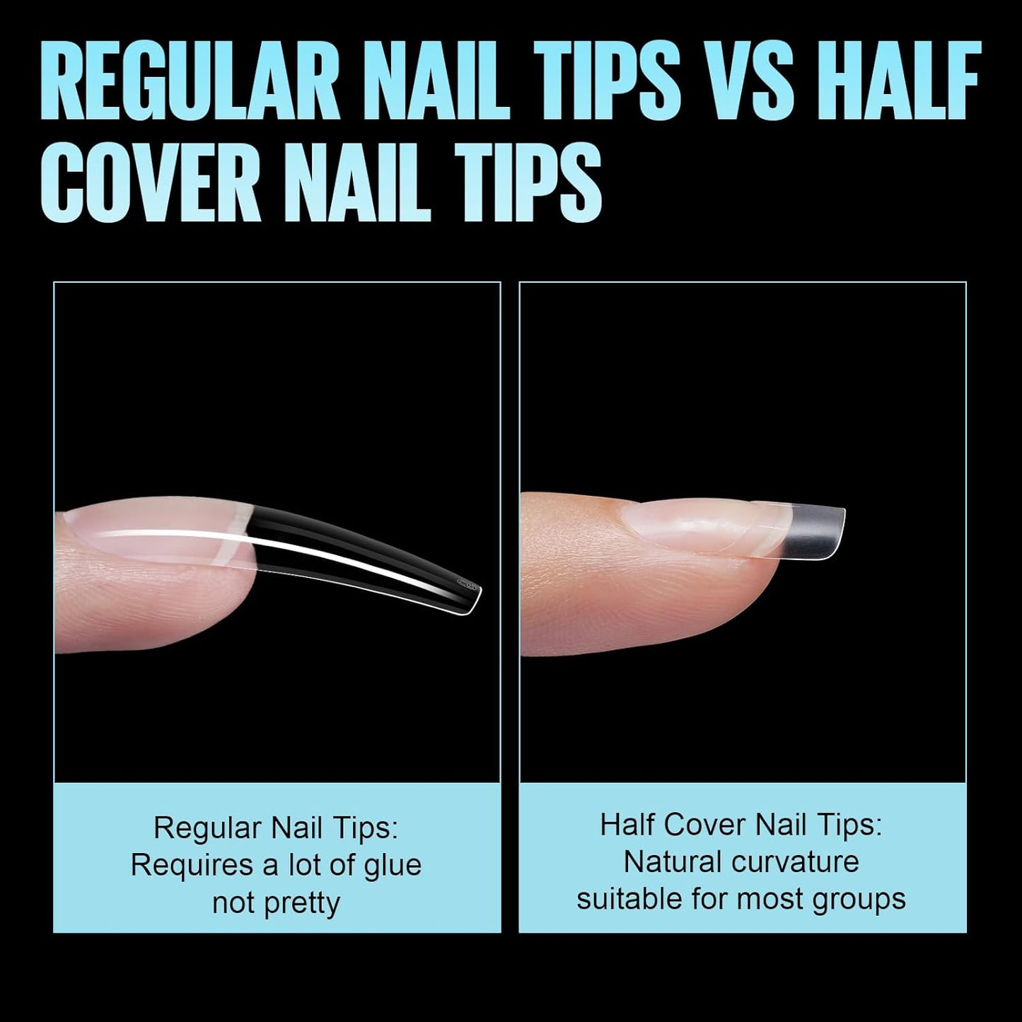 TOMICCA Short Squoval Nail Tips, 510Pcs Acrylic Nails Tips Full Matte, 12 Sizes No C Curve Fake Half Cover Nail Tips for Nail Extension Salon Home DIY