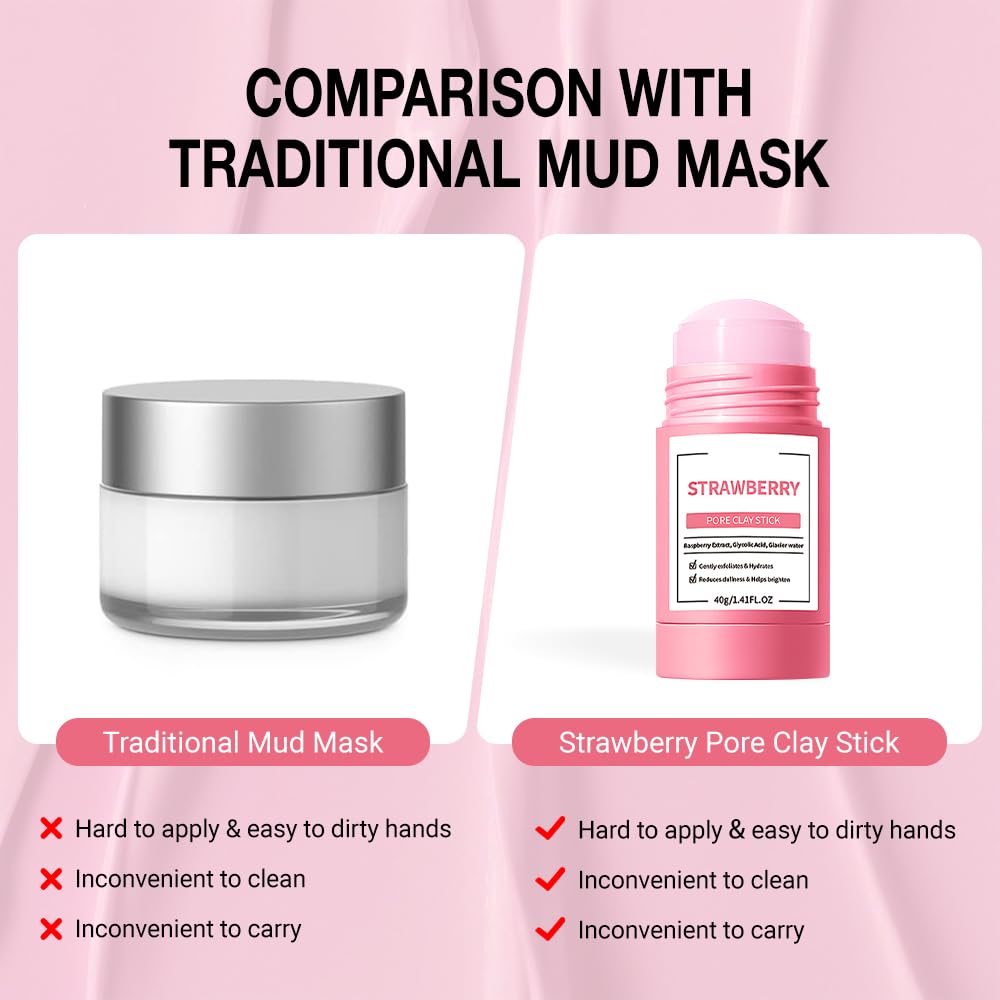Clay Mask For Face Skincare, Blackhead Remover Face Mask with Strawberry Extract, Deep Pore Cleansing, Moisturizing, Skincare Facial Mask for Refining Pores and Controlling Oil, 40g/1.35oz