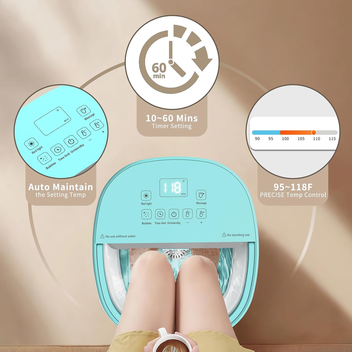 Collapasible Foot Spa Bath Massager with Heat, Pedicure Foot Spa with Bubbles/Timer/Temperature Control, Feet Soak Tub for Home, Office, Relaxation and Stress Relief, Gift for Men and Women (Blue)