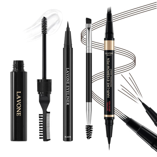 Eyebrow Pen Kit, with Microblading Eyebrow Pen, Eyebrow Gel, Eyeliner, Eyebrow Brush, Eyebrow Pencils for Women, Waterproof, Smudge Proof, Long Lasting Makeup Formula - Dark Coffee