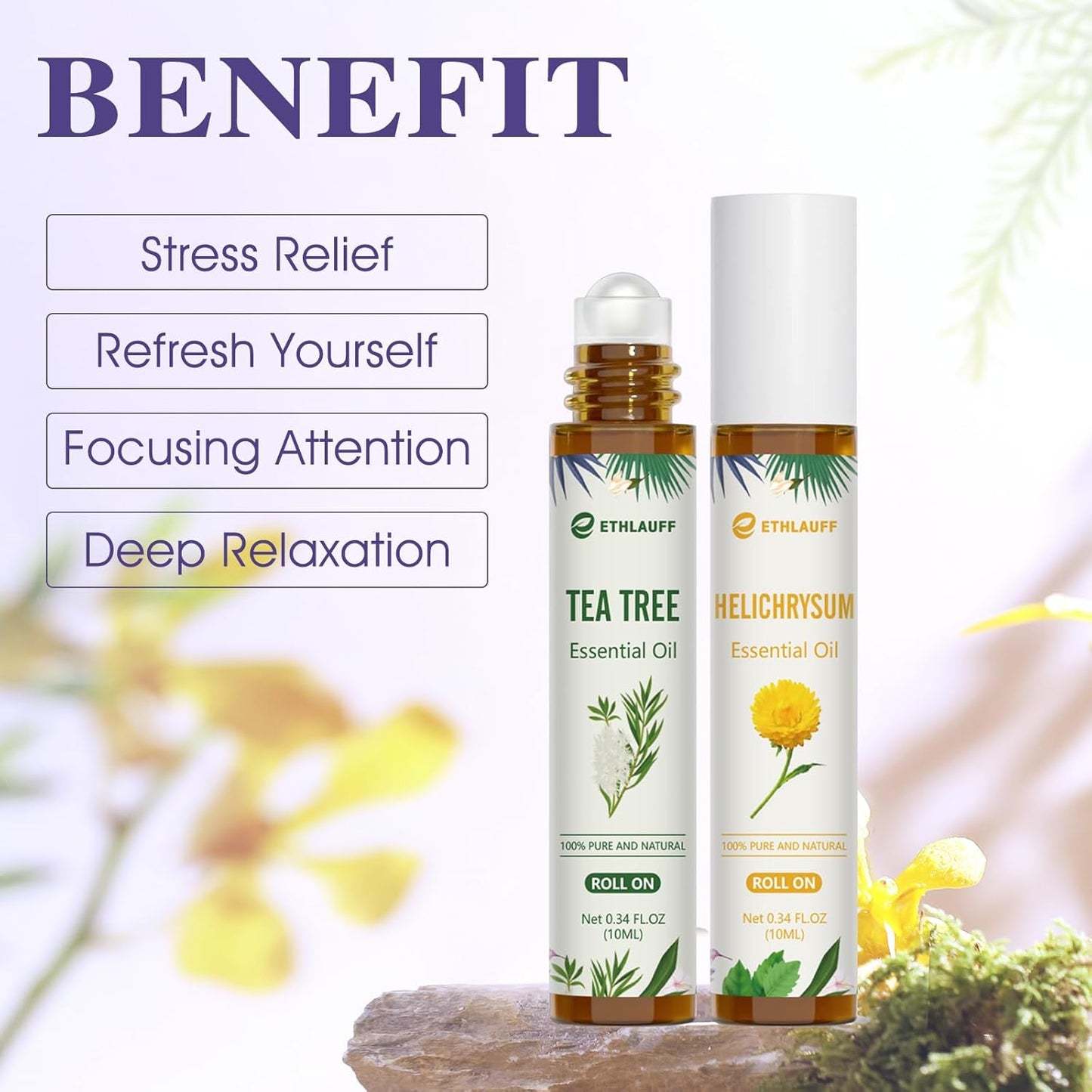 Essential Oil Roll On Set, Natural Aromatherapy Roll On, Relaxation Gift for Women and Men