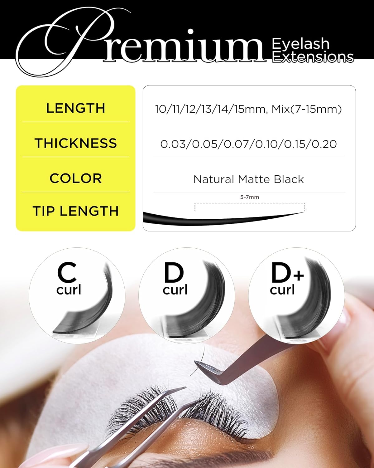 BEYELIAN Eyelash Extension 0.15 C Curl 7-15mm Mixed Tray Easy Fan Lash Extensions Volume Lashes Individual lash Extensions Professional Use Natural Classic Matte Black (0.15 C 7-15mm Mix)