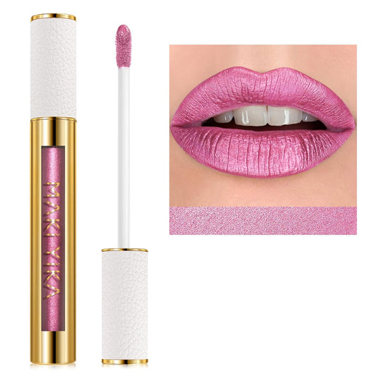 MAKI YIKA Metallic Pink Lipstick for Women Nude Pink Lipsticks Long Lasting Glitter Lipstick No Smudge No Transfer Liquid Lip Gloss (BR21 Sweet Rose)