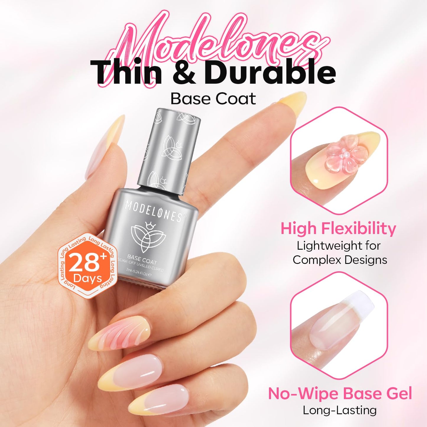modelones Gel Base and Top Coat Set 3 Pcs, Clear No Wipe Glossy and Matte Top Coat & Base Coat Nail Polish 2025 Upgrade Formula Pro Gel Mini Salon Manicure Kit Gift for Women Girls Starter