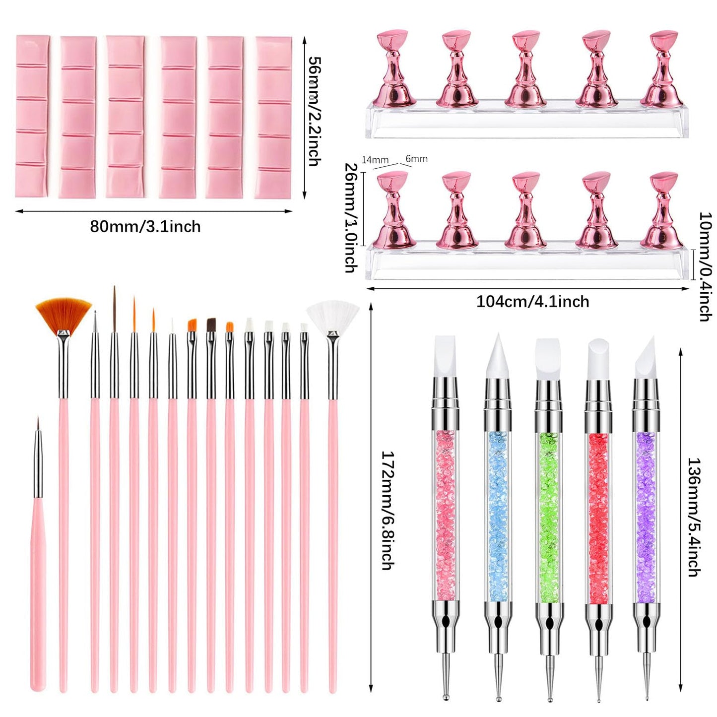 Nail Art Tools,Nail Art Brush,2 sets Nail Stand,5 PCS Dual Tipped Nail Dotting Tool and Sculpture Pen, Acrylic Silicone Nail Pen, Nail Design Tools