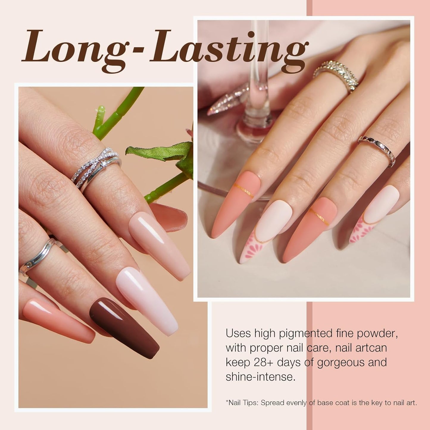 AZUREBEAUTY Dip Powder Nail Kit Starter, All Season Skin Tone Nude Brown 4 Colors Acrylic Dip Powder Liquid Set with Base/Top Coat Activator for French Nail Art Manicure DIY Salon Gifts