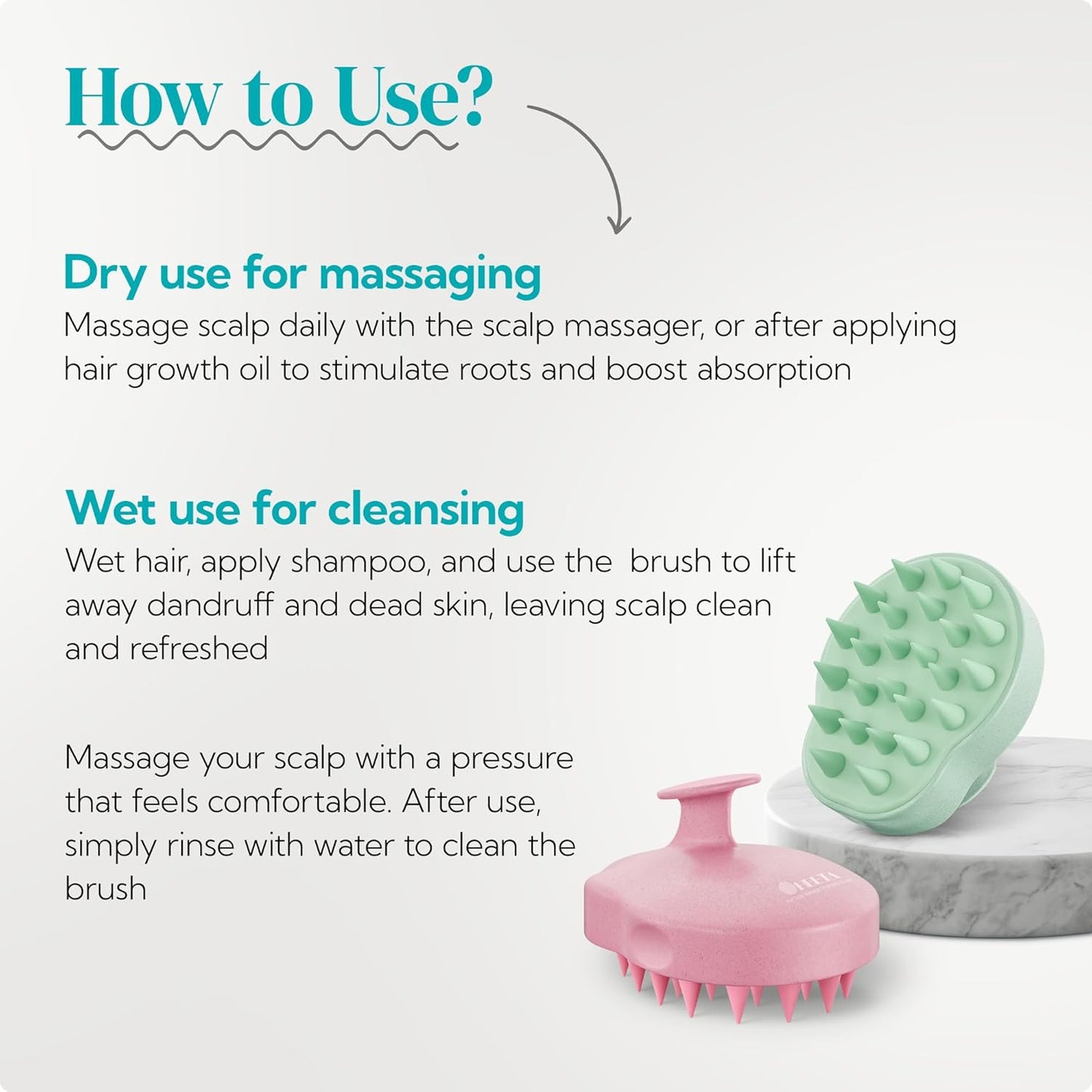 HEETA Scalp Massager 2 Pack for Hair Growth, Soft Silicone Bristles to Remove Dandruff and Relieve Itching, Scalp Scrubber for Hair Care, Shampoo Brush for Wet Dry, Pink & Green