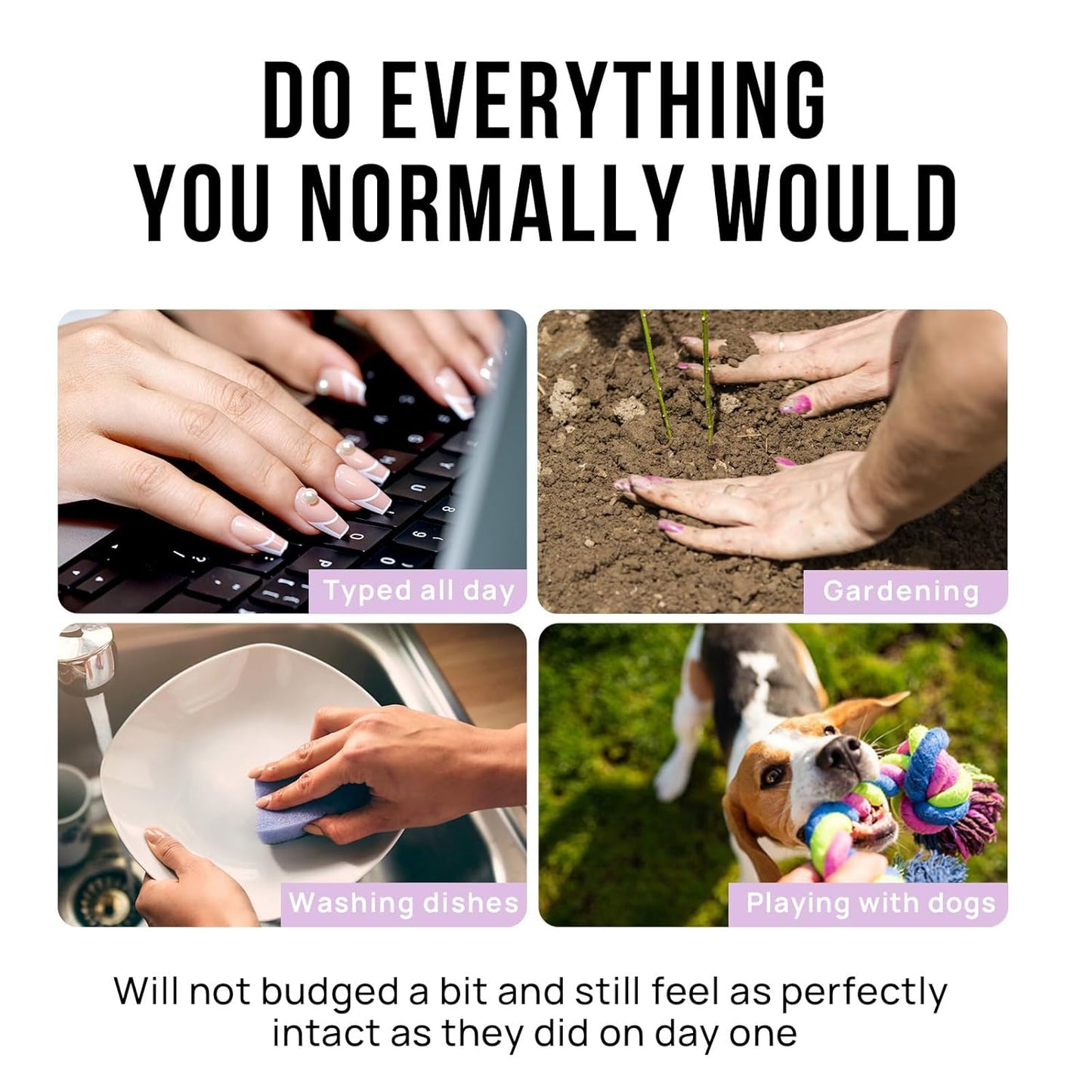 BTArtbox Press on Nails Short - French Tip Press On Nails Square, Silver Glue On Nails, Long Lasting & Natural Stick On Nails in 16 Sizes - 30 Fake Nails Kit, Rock Star