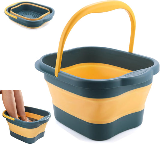 Collapsible Foot Bath Basin Tub for Soaking Feet, Plastic Foldable Foot Spa Bucket Tools with Handle and Massager Acupoint for Camping Travel
