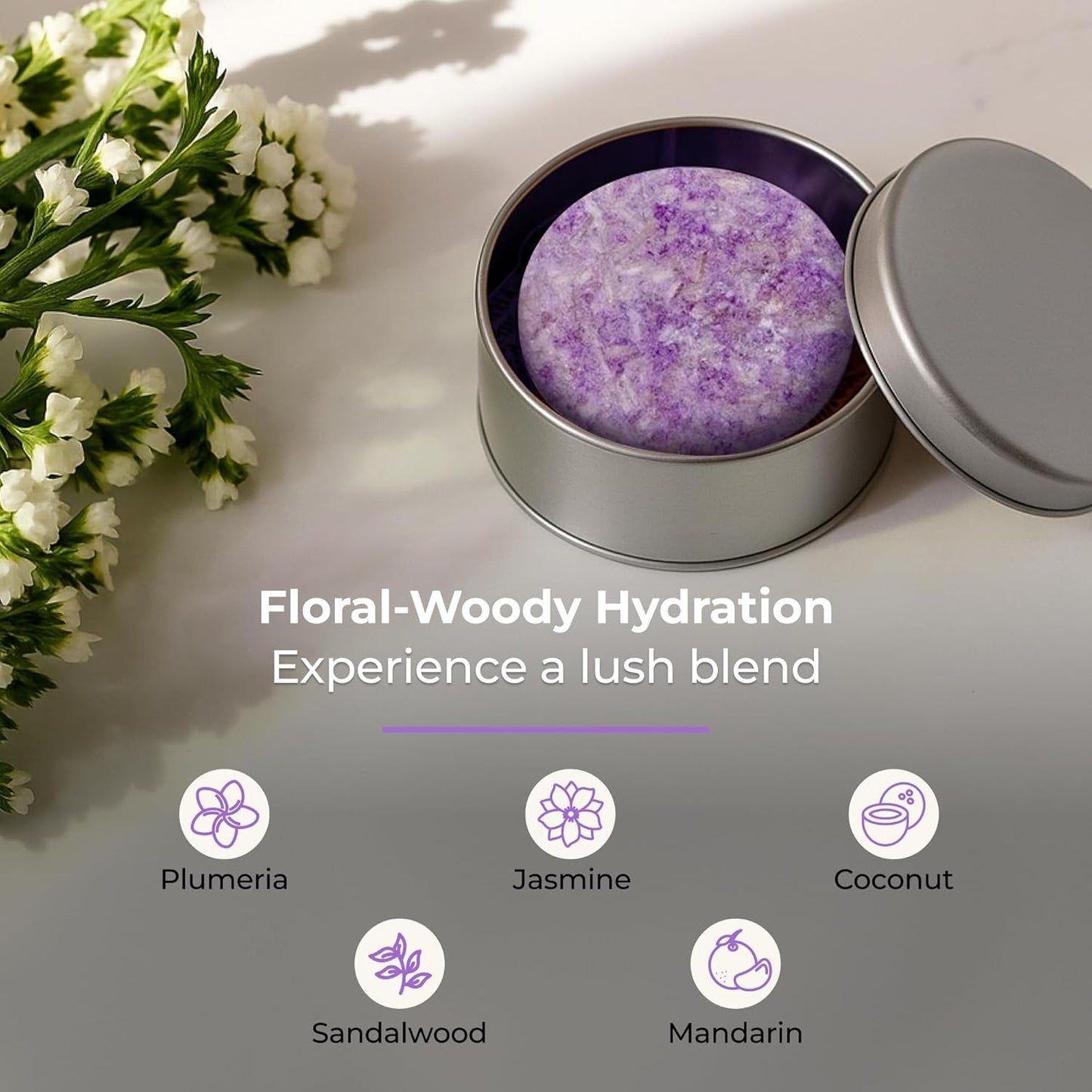 Oasis Shampoo Bar, Vegan Solid Hair Cleanser with Plumeria, Jasmine, Sandalwood, Coconut, and Mandarin, for Grey and Frizzy Hair, Zero Waste, Travel-Friendly