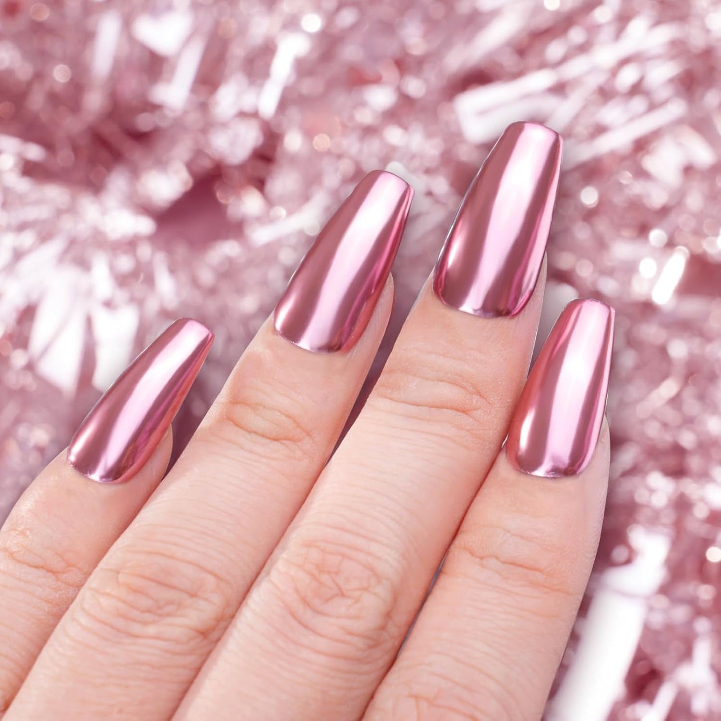 Pretty Diva Chrome Nail Powder - Rose Gold/Pink Nails Chrome Powder Mirror Effect, Premium Metallic Mirror Chrome Nail Powder Pigment for Nail Art Decoration