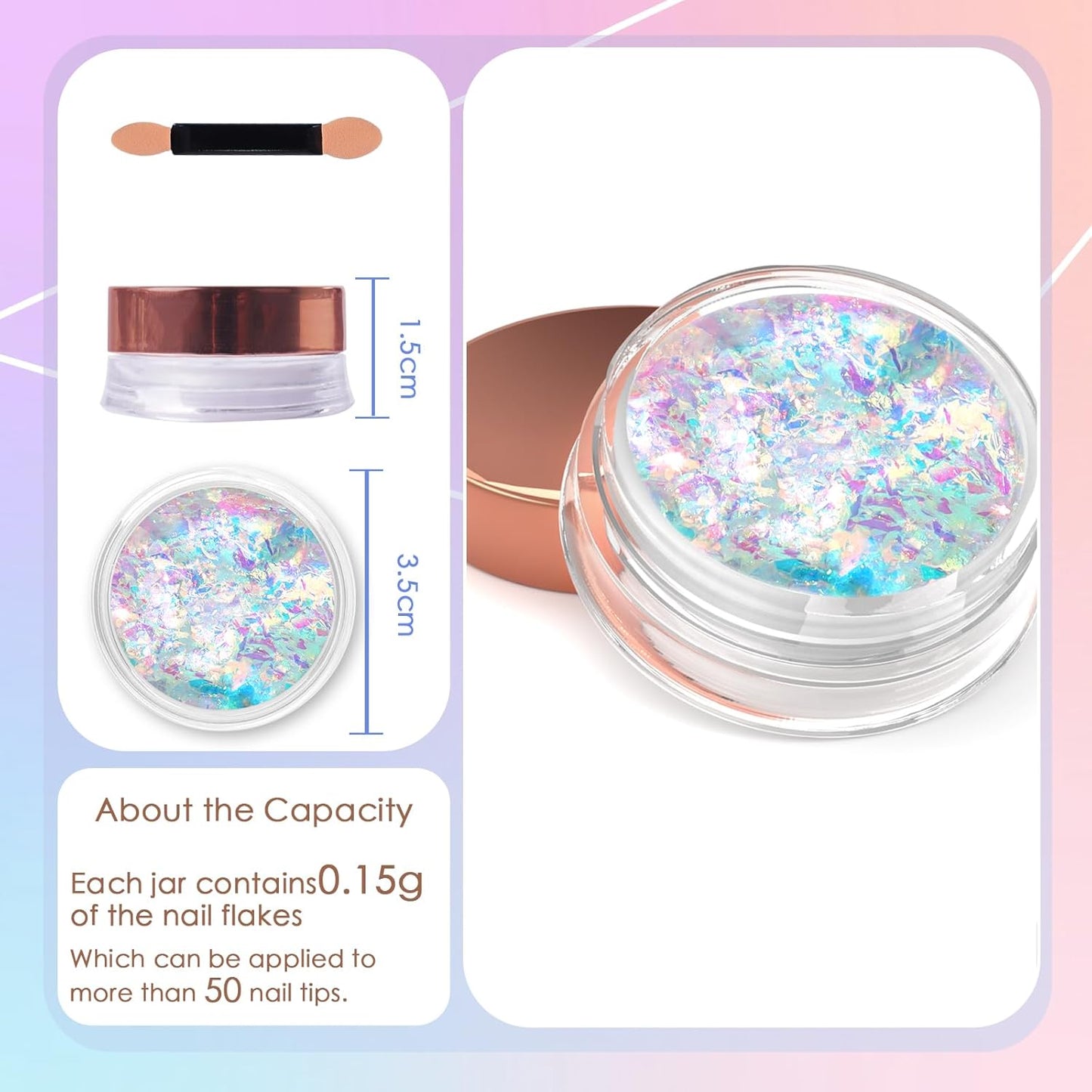 Laza Monet Garden Chameleon Flakes Nail Glitter Irregular Opal Nail Foil Flakes Chunky Confetti Color-Shift Sequins Iridescent Fairy Dust for Mermaid Nails Design, Nail Decorations for Nail Art