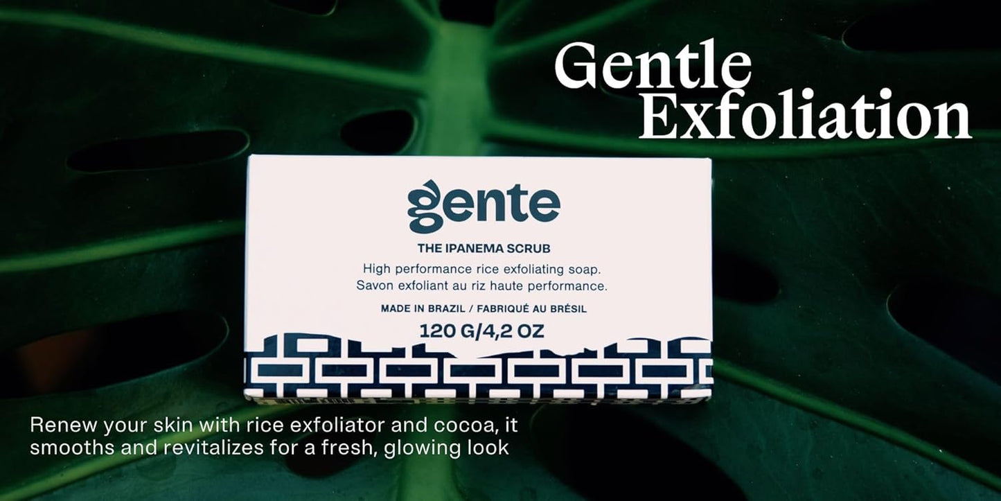 Gente Beauty The Ipanema Scrub Exfoliating Bar Soap – Gentle Cocoa & Rice Scrub for Smooth, Glowing Skin | Natural Ingredients for Daily Use - 4.5 oz