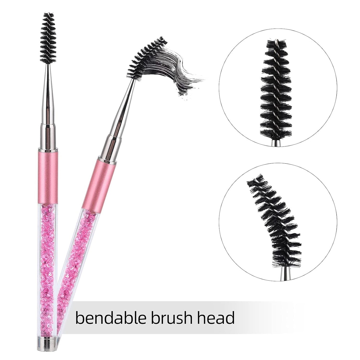 3 Pieces Spoolies for Eyelash Extensions with Cap Mascara Lash Wands Pink Brow Brushes Spooly for Eyelashes