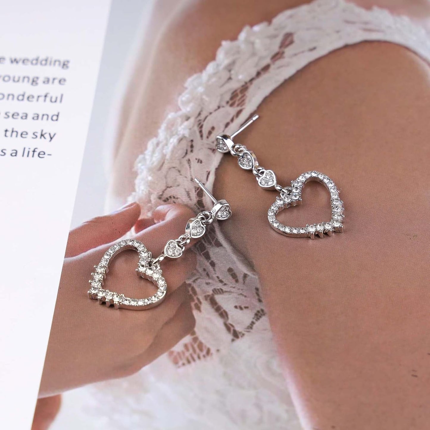 Vintage Rhinestone Heart Dangle Earrings Long Crystal Heart Earrings Silver Hollow Heart Drop Earrings Cz Love Heart Stud Earrings Jewelry for Women