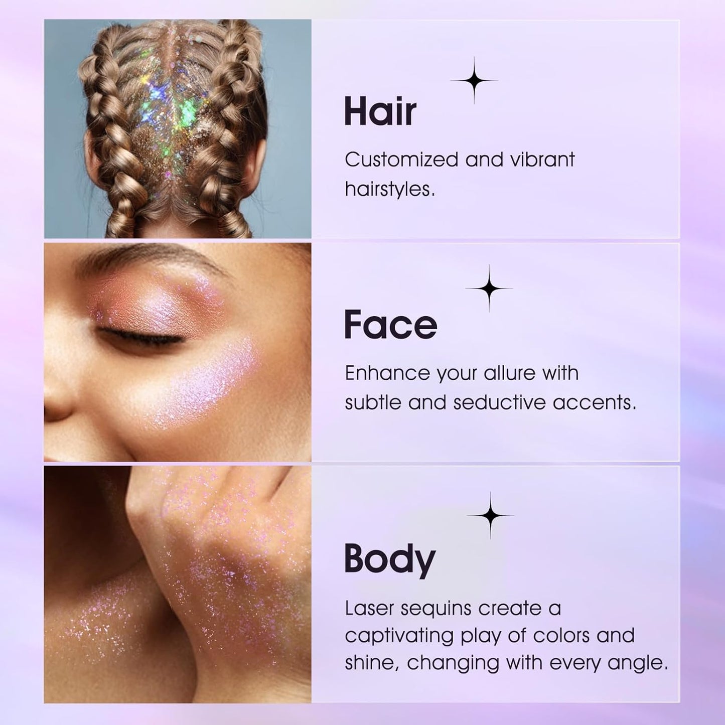 LANGMANNI Holographic Body Glitter Gel for Body, Face, Hair and Lip.Color Changing Glitter Gel Under Light. Vegan & Cruelty Free-1.35 oz (3# Neon Violet+4# Sapphire Blue)