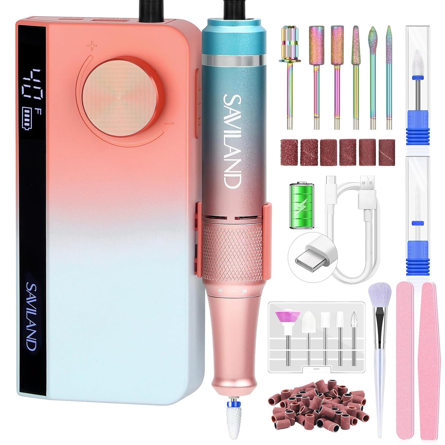 SAVILAND Electric Nail Drill Professional: 40000RPM Upgrad Nail Drill Kit 2025 Beautiful Gradient Sunset Color Scheme Nail D rill Machine Portable Nail File & Buffers Salon Use Manicure Pedicure