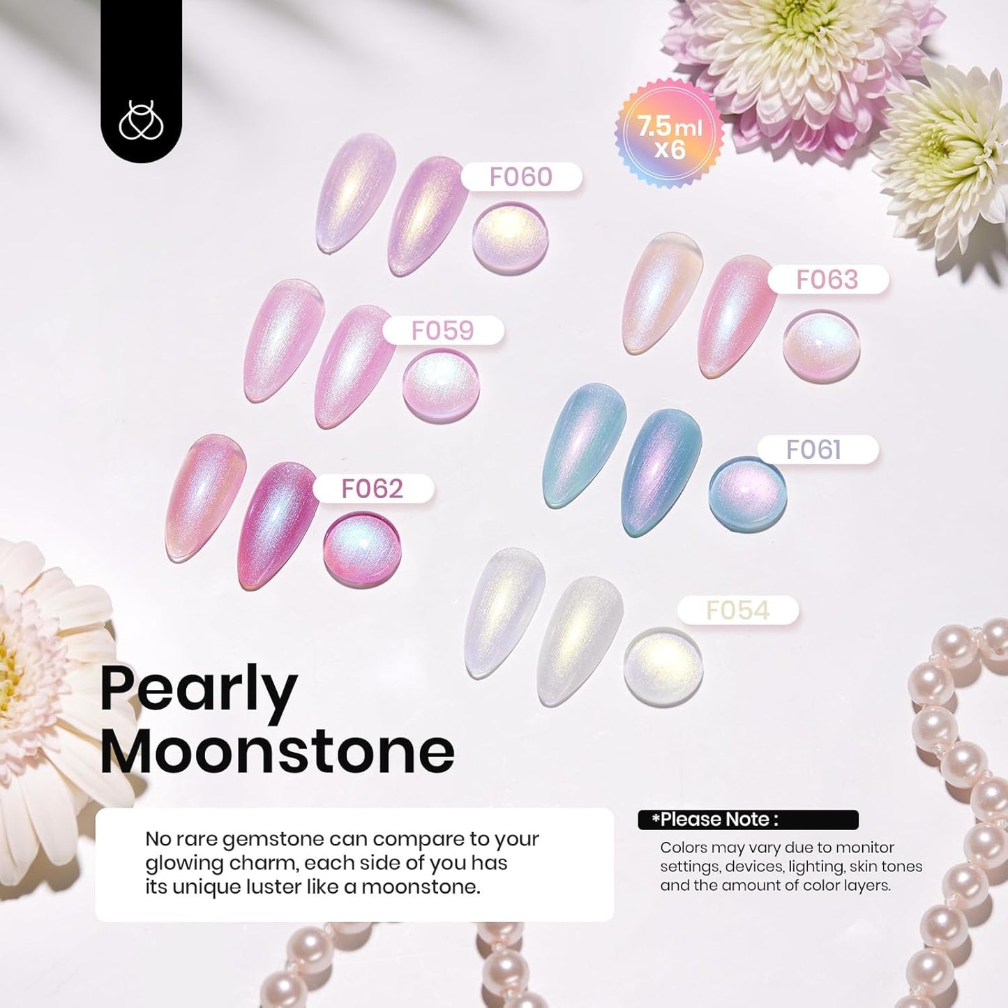 Beetles Pearl Rubber Base Gel Set- 6Pcs Pastel Rubber Base Coat Shimmer Pearl White Pink Purple Mermaid Nail Drawing Builder Gel 5-in-1 Soak Off Nail Strengthener UV Light Cure for Women