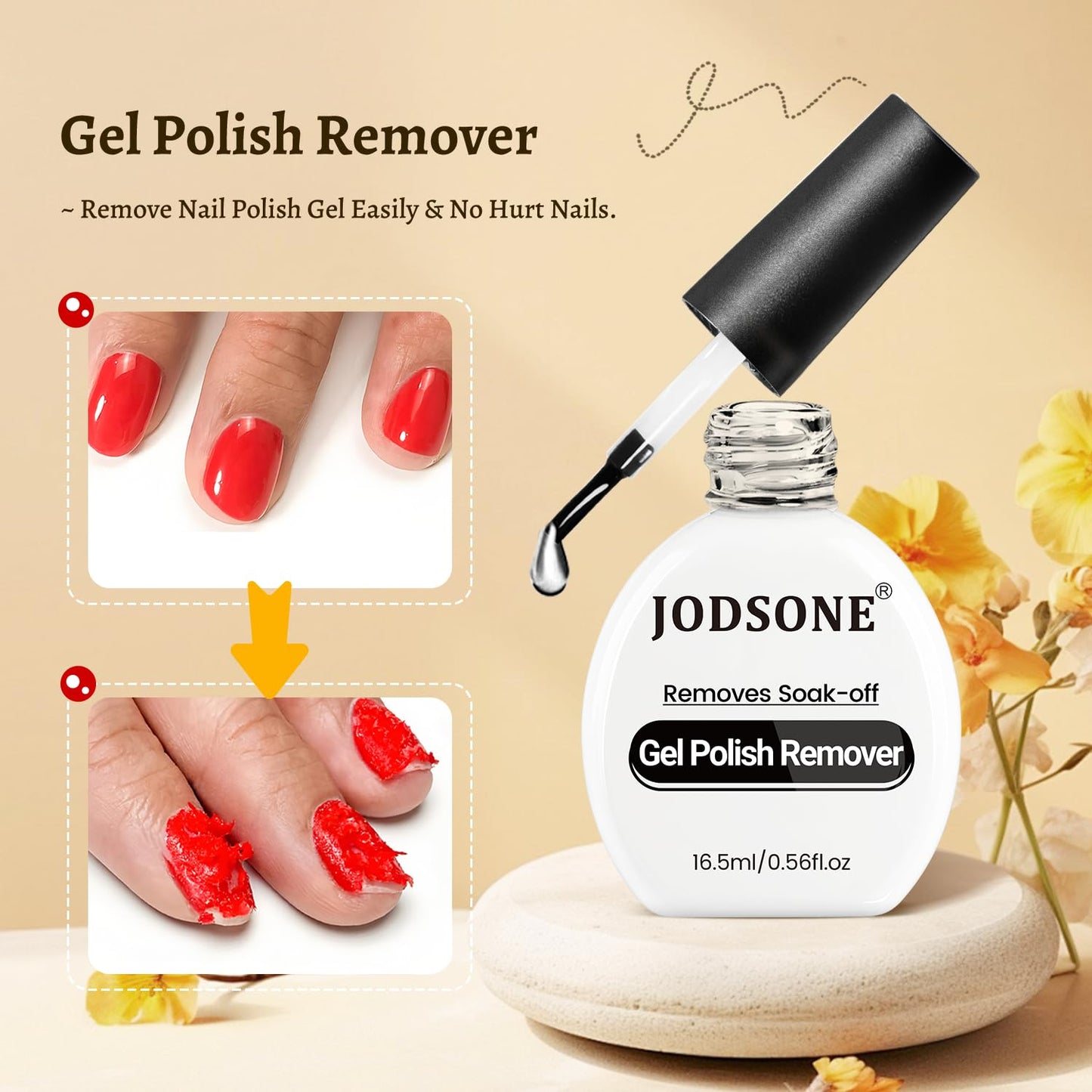 JODSONE 3Pcs 16.5ml Top Coat and Base Coat Set with Gel Nail Remover No Wipe Top Coat Base Need U V Lamp Cured Gel Nail Remover for Quick and Easy Removal At Home